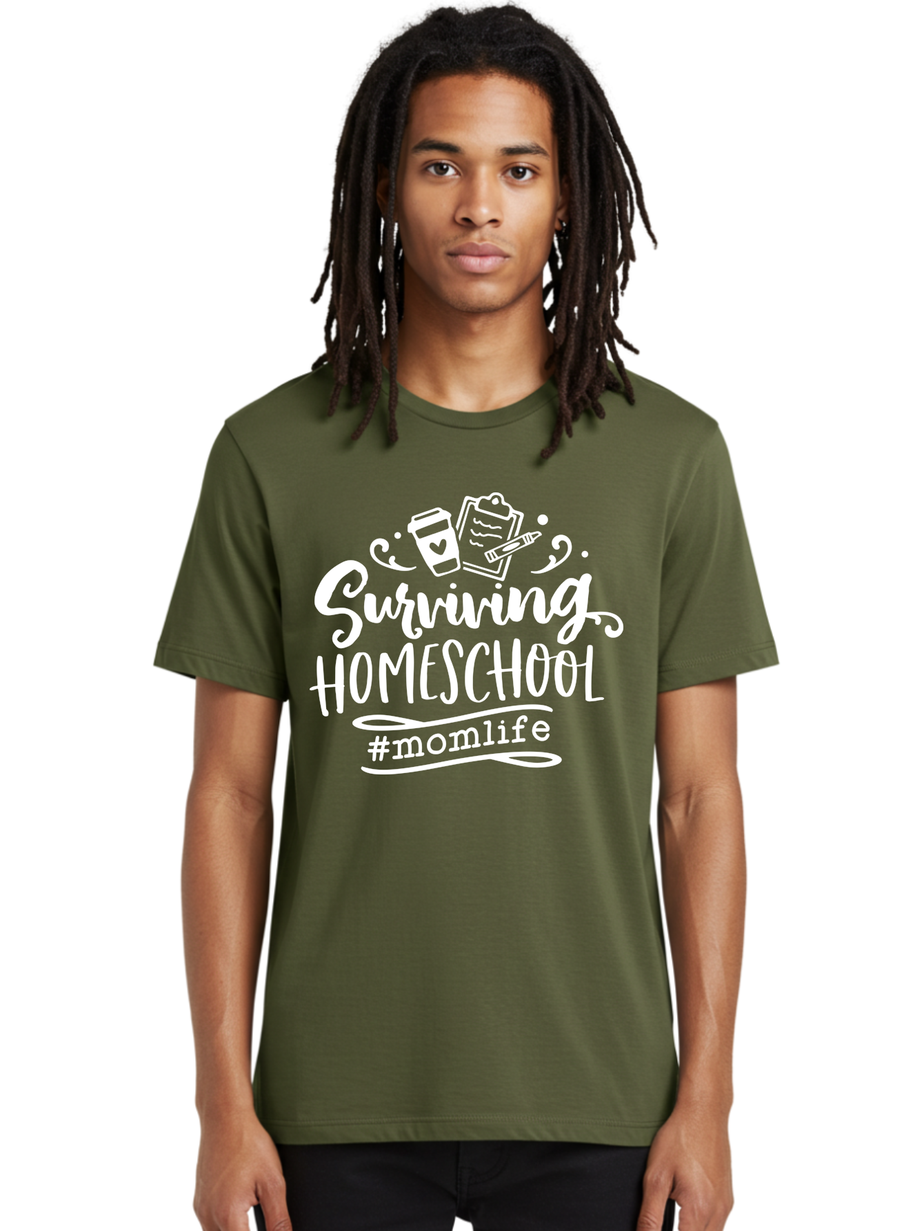 Surviving-Homeschool-1 Men'S Graphic Tee, 100% Cotton, Comfortable Casual Summer Wear, Machine Washable, Homeschooling Mom, Mom Life, Surviving Homeschool, Homeschool Survival, Parenting Tips, Education At Home, Momlife, Coffee Cup, Clipboard, Aab432