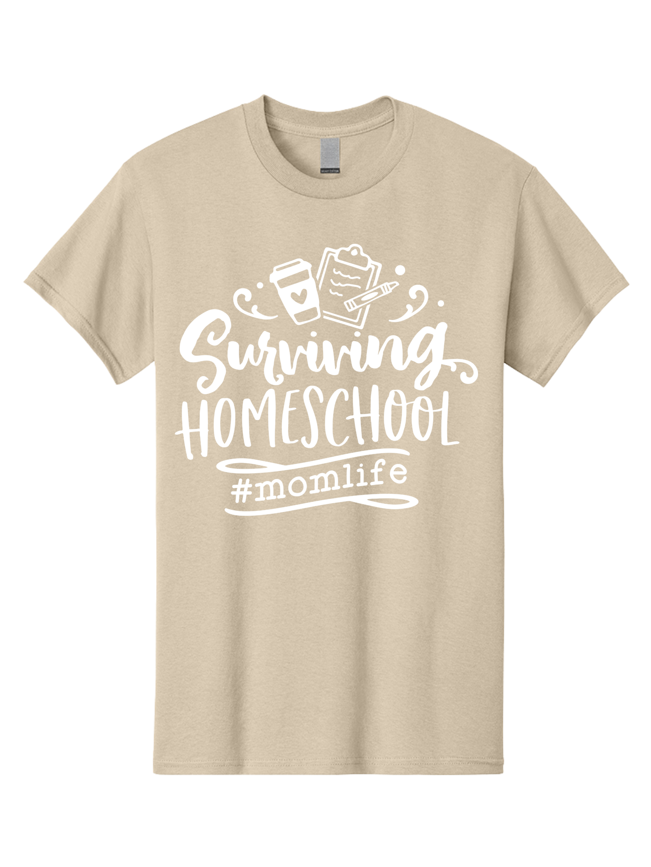 Surviving-Homeschool-1 Men'S Graphic Tee, 100% Cotton, Comfortable Casual Summer Wear, Machine Washable, Homeschooling Mom, Mom Life, Surviving Homeschool, Homeschool Survival, Parenting Tips, Education At Home, Momlife, Coffee Cup, Clipboard, Aab432