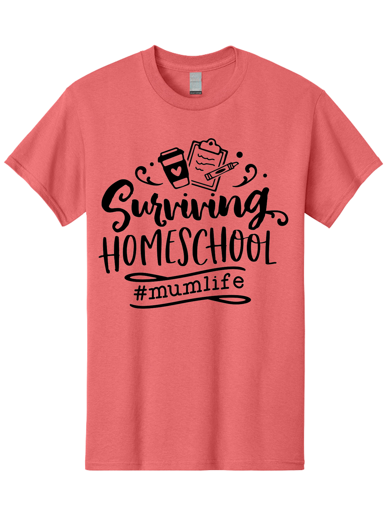 Surviving-Homeschool-2 Men'S Graphic Tee, 100% Cotton, Comfortable Casual Summer Wear, Machine Washable, Homeschooling, Parenting, Motherhood, Education, Coffee Cup, Clipboard, Mum Life, #Mumlife, Learning At Home, Homeschool Survival Aab433