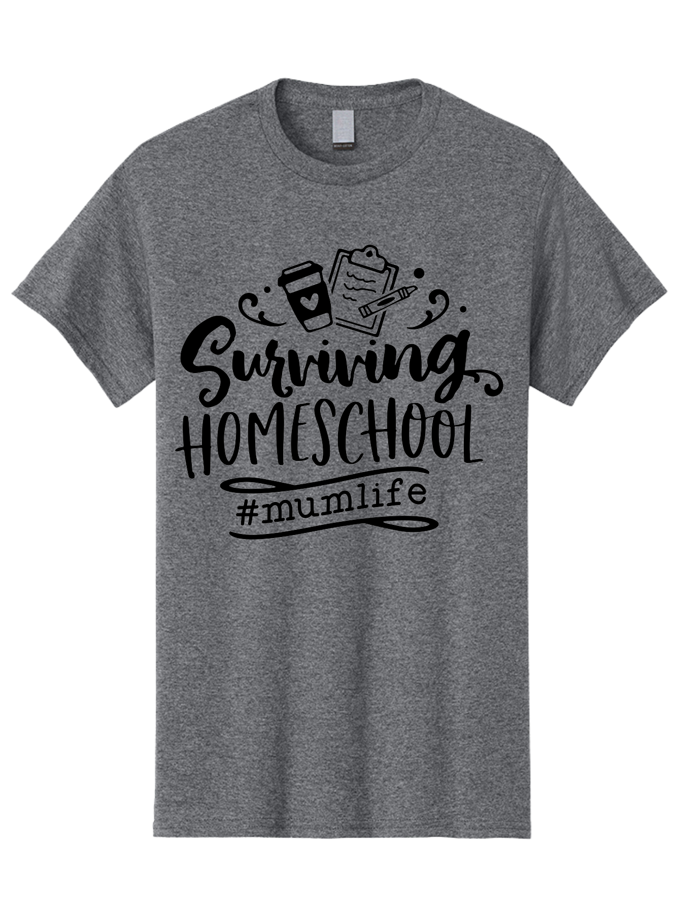 Surviving-Homeschool-2 Men'S Graphic Tee, 100% Cotton, Comfortable Casual Summer Wear, Machine Washable, Homeschooling, Parenting, Motherhood, Education, Coffee Cup, Clipboard, Mum Life, #Mumlife, Learning At Home, Homeschool Survival Aab433