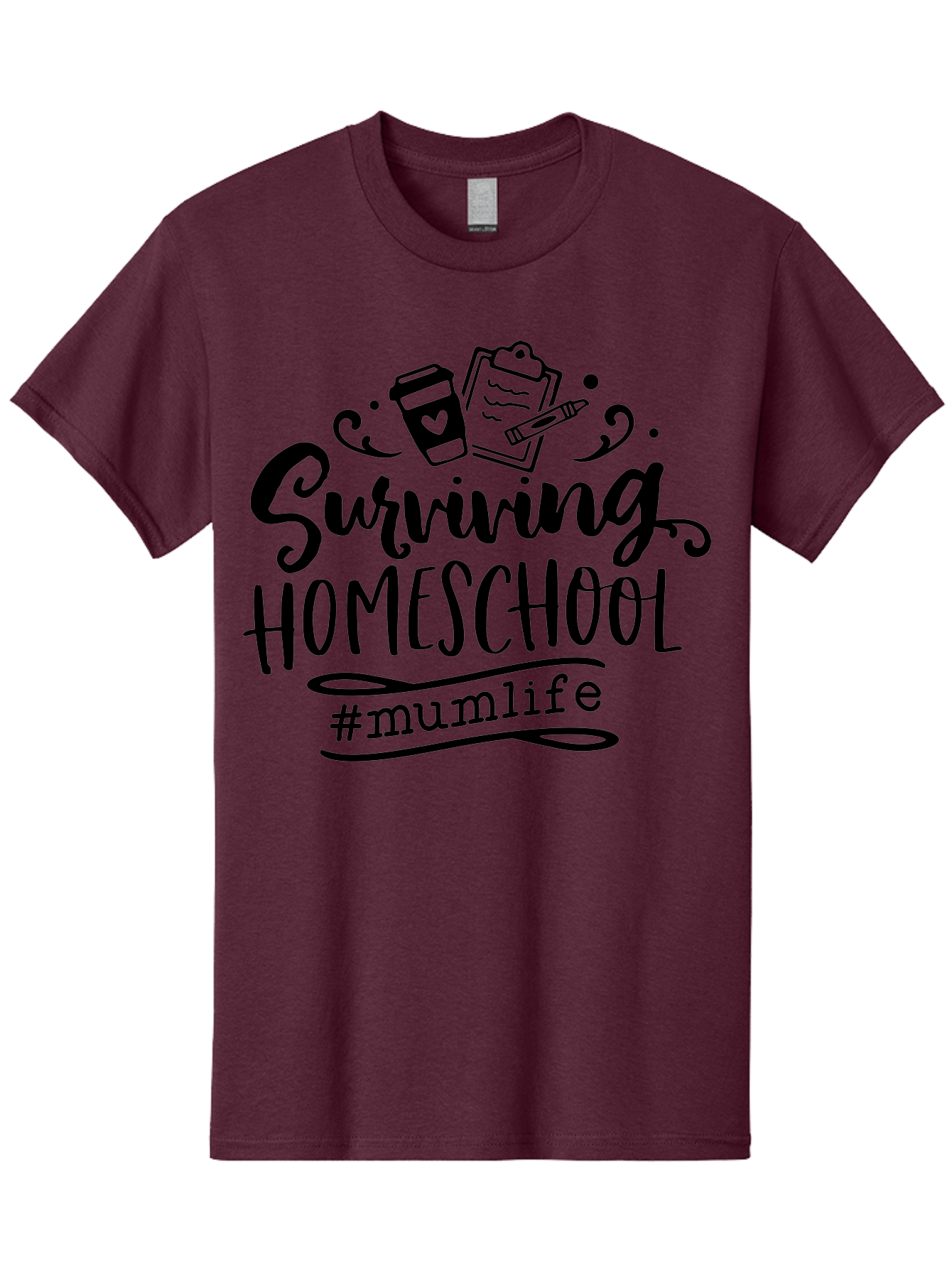 Surviving-Homeschool-2 Men'S Graphic Tee, 100% Cotton, Comfortable Casual Summer Wear, Machine Washable, Homeschooling, Parenting, Motherhood, Education, Coffee Cup, Clipboard, Mum Life, #Mumlife, Learning At Home, Homeschool Survival Aab433