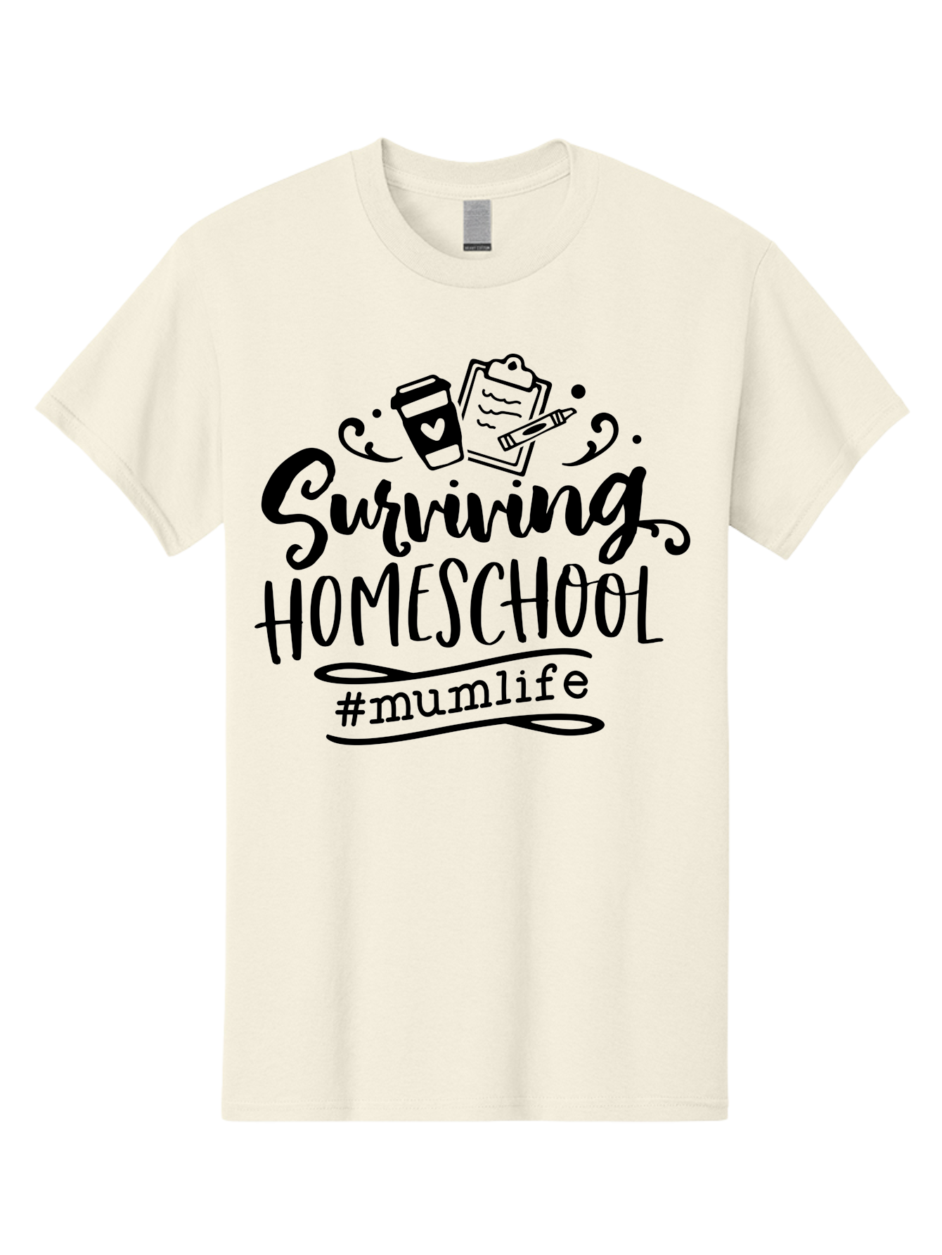 Surviving-Homeschool-2 Men'S Graphic Tee, 100% Cotton, Comfortable Casual Summer Wear, Machine Washable, Homeschooling, Parenting, Motherhood, Education, Coffee Cup, Clipboard, Mum Life, #Mumlife, Learning At Home, Homeschool Survival Aab433