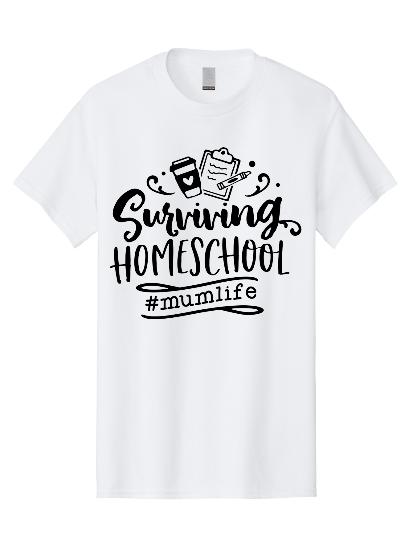 Surviving-Homeschool-2 Men'S Graphic Tee, 100% Cotton, Comfortable Casual Summer Wear, Machine Washable, Homeschooling, Parenting, Motherhood, Education, Coffee Cup, Clipboard, Mum Life, #Mumlife, Learning At Home, Homeschool Survival Aab433