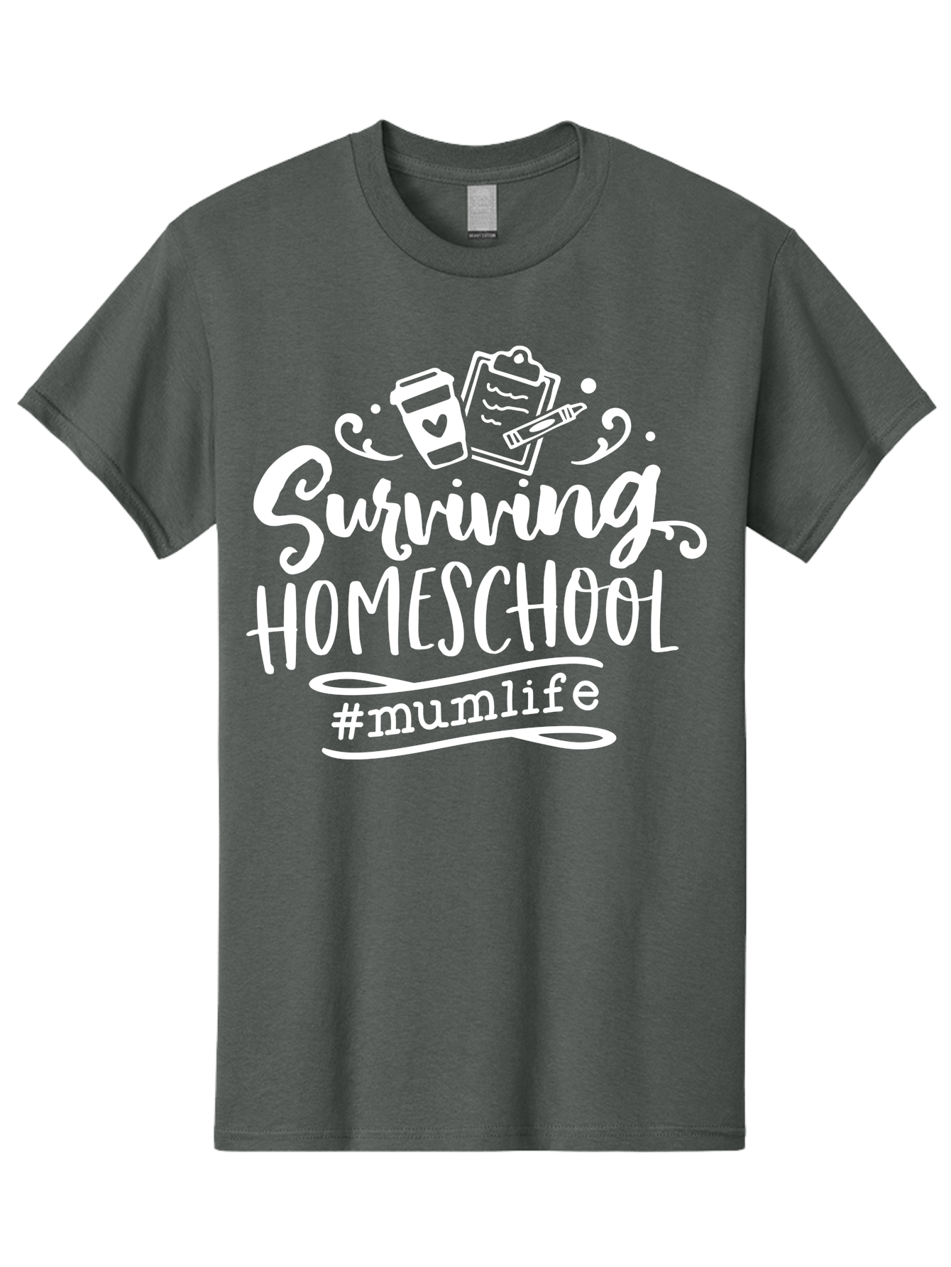 Surviving-Homeschool-3 Men'S Graphic Tee, 100% Cotton, Comfortable Casual Summer Wear, Machine Washable, Homeschooling, Mom Life, Parenting, Education, Teaching, Learning, #Mumlif, School Supplies, Coffee Cup, Clipboard Aab434
