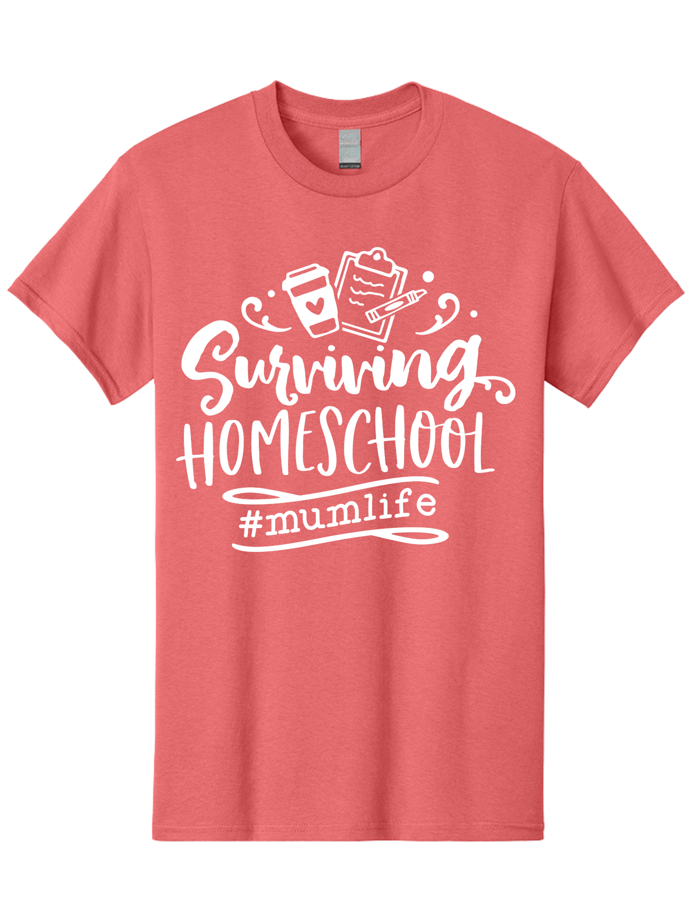 Surviving-Homeschool-3 Men'S Graphic Tee, 100% Cotton, Comfortable Casual Summer Wear, Machine Washable, Homeschooling, Mom Life, Parenting, Education, Teaching, Learning, #Mumlif, School Supplies, Coffee Cup, Clipboard Aab434