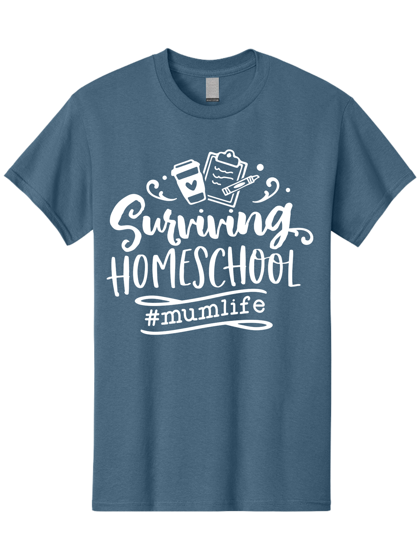 Surviving-Homeschool-3 Men'S Graphic Tee, 100% Cotton, Comfortable Casual Summer Wear, Machine Washable, Homeschooling, Mom Life, Parenting, Education, Teaching, Learning, #Mumlif, School Supplies, Coffee Cup, Clipboard Aab434
