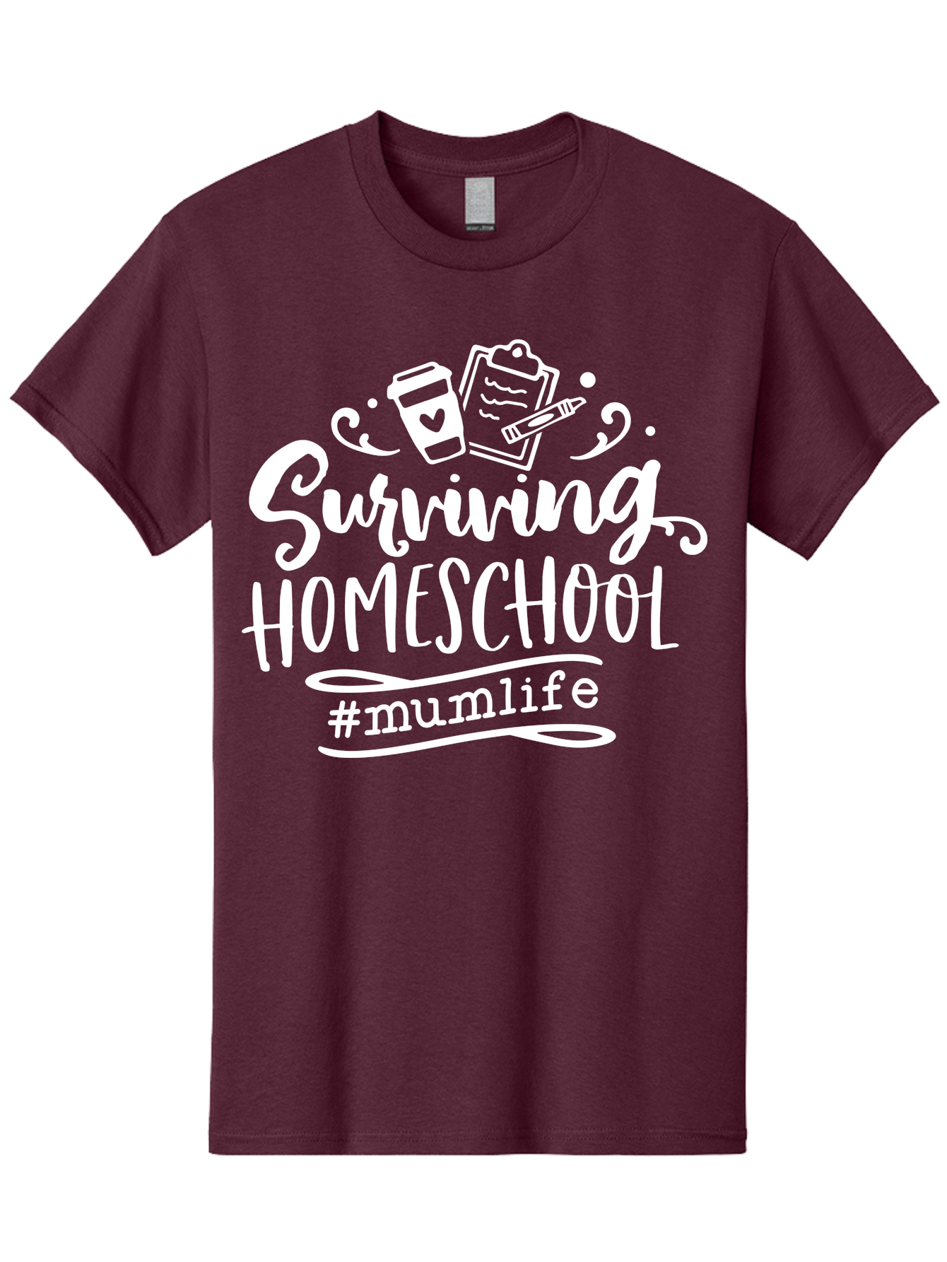 Surviving-Homeschool-3 Men'S Graphic Tee, 100% Cotton, Comfortable Casual Summer Wear, Machine Washable, Homeschooling, Mom Life, Parenting, Education, Teaching, Learning, #Mumlif, School Supplies, Coffee Cup, Clipboard Aab434