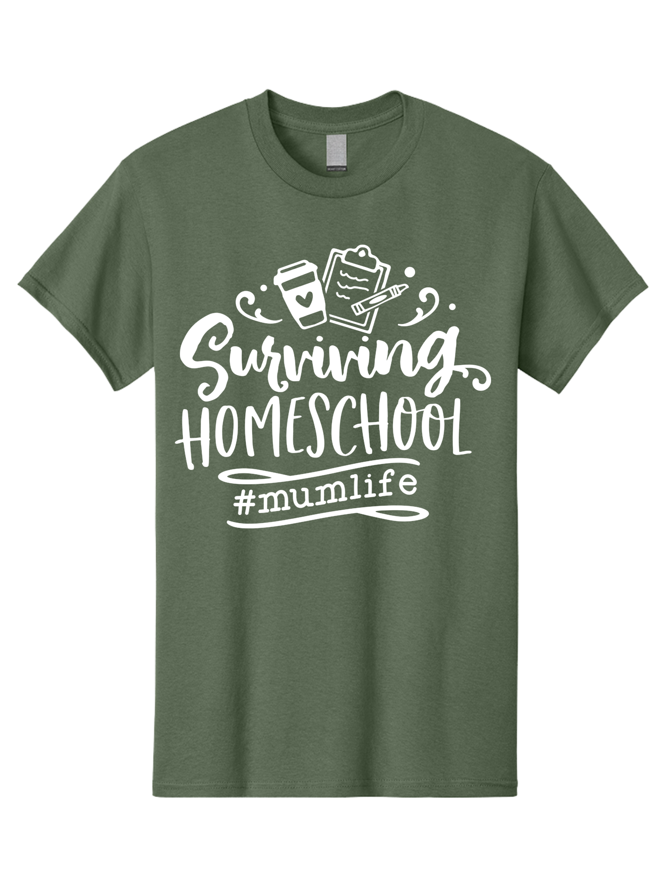 Surviving-Homeschool-3 Men'S Graphic Tee, 100% Cotton, Comfortable Casual Summer Wear, Machine Washable, Homeschooling, Mom Life, Parenting, Education, Teaching, Learning, #Mumlif, School Supplies, Coffee Cup, Clipboard Aab434
