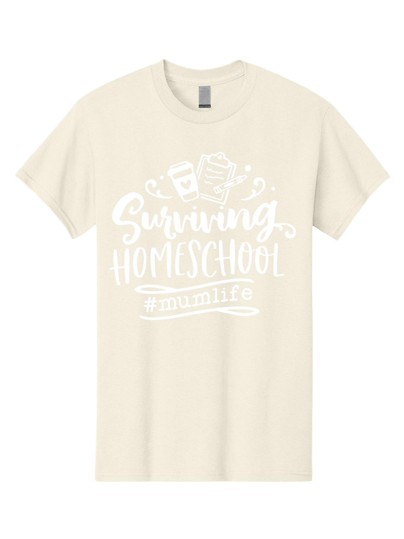 Surviving-Homeschool-3 Men'S Graphic Tee, 100% Cotton, Comfortable Casual Summer Wear, Machine Washable, Homeschooling, Mom Life, Parenting, Education, Teaching, Learning, #Mumlif, School Supplies, Coffee Cup, Clipboard Aab434