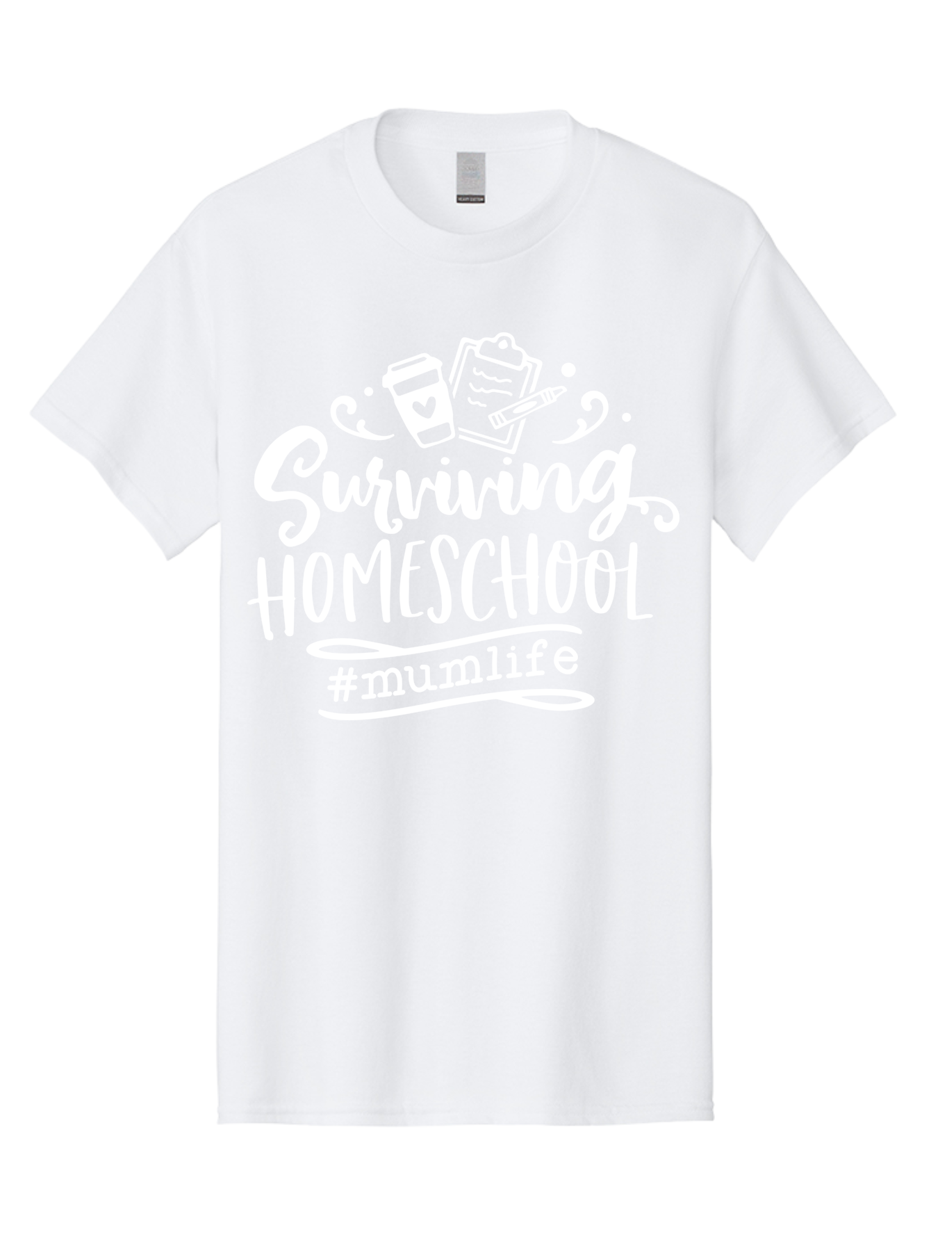 Surviving-Homeschool-3 Men'S Graphic Tee, 100% Cotton, Comfortable Casual Summer Wear, Machine Washable, Homeschooling, Mom Life, Parenting, Education, Teaching, Learning, #Mumlif, School Supplies, Coffee Cup, Clipboard Aab434