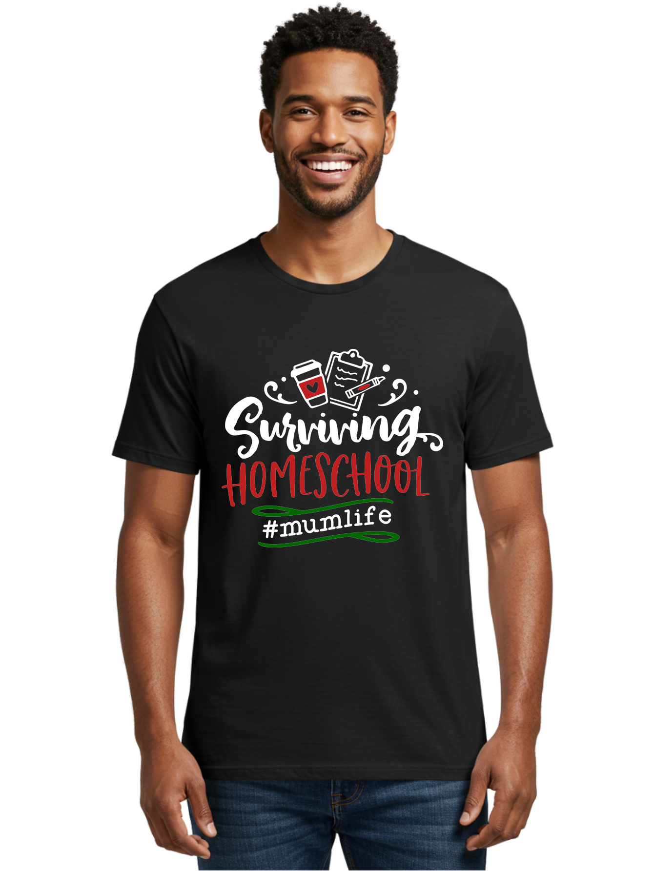 Surviving-Homeschool-4 Men'S Graphic Tee, 100% Cotton, Comfortable Casual Summer Wear, Machine Washable, Homeschooling, Parenting, Motherhood, Coffee Culture, Teaching, Learning, Education, #Mumlife, Mom Life, Homeschool Mom Aab435