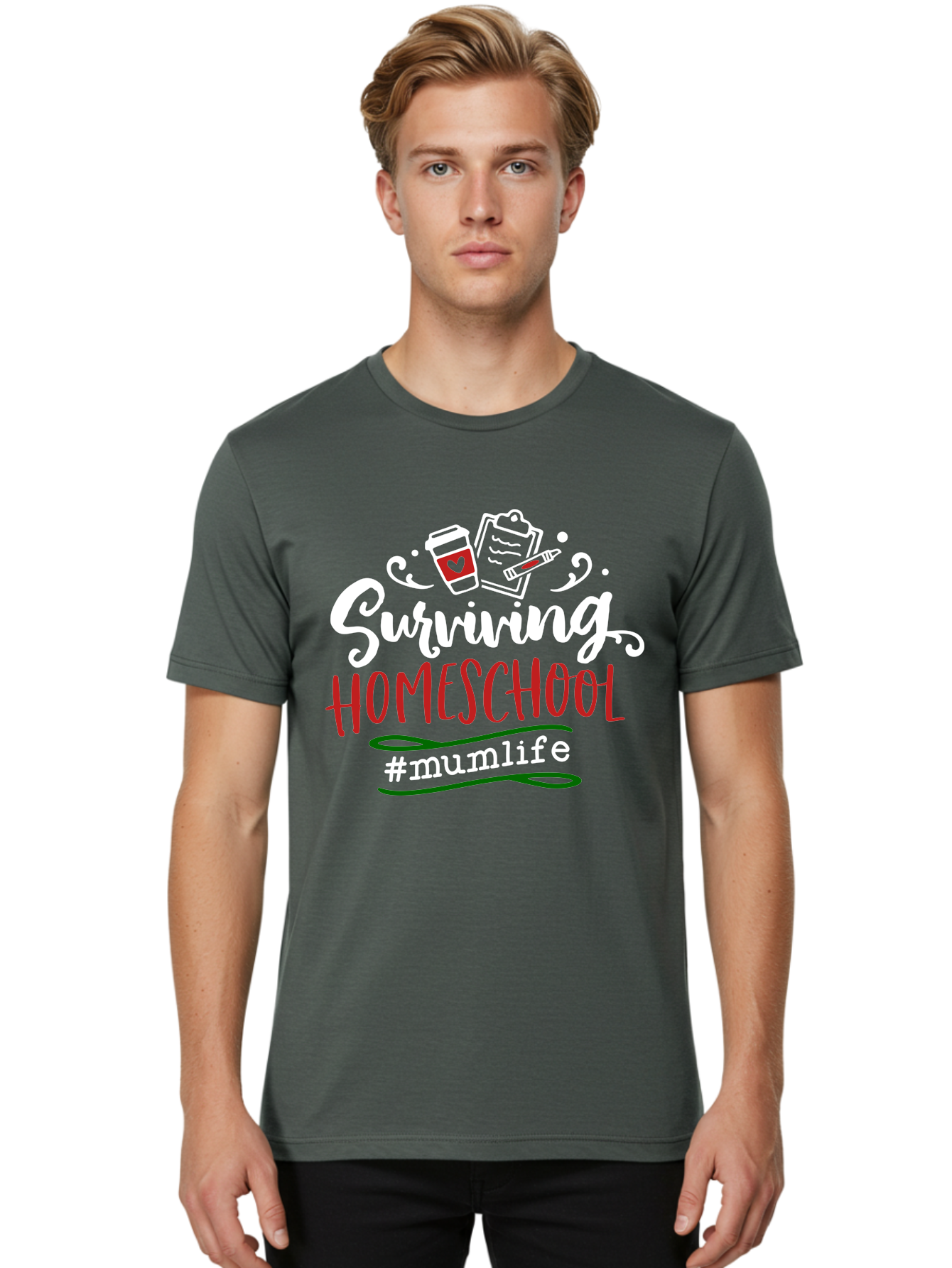 Surviving-Homeschool-4 Men'S Graphic Tee, 100% Cotton, Comfortable Casual Summer Wear, Machine Washable, Homeschooling, Parenting, Motherhood, Coffee Culture, Teaching, Learning, Education, #Mumlife, Mom Life, Homeschool Mom Aab435