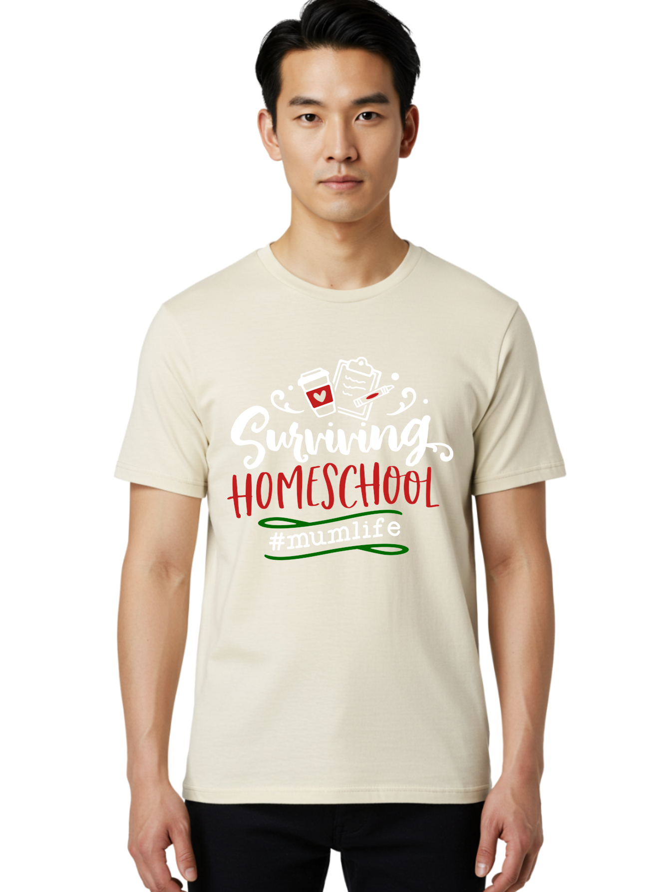 Surviving-Homeschool-4 Men'S Graphic Tee, 100% Cotton, Comfortable Casual Summer Wear, Machine Washable, Homeschooling, Parenting, Motherhood, Coffee Culture, Teaching, Learning, Education, #Mumlife, Mom Life, Homeschool Mom Aab435