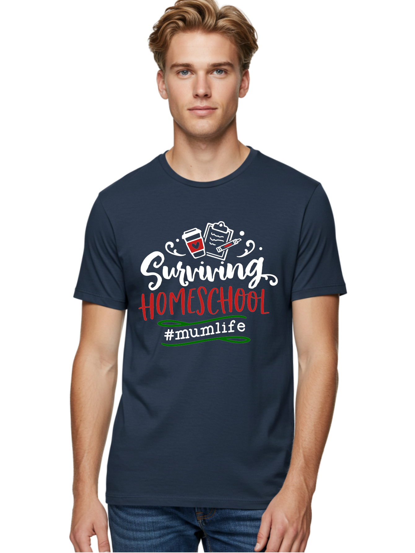 Surviving-Homeschool-4 Men'S Graphic Tee, 100% Cotton, Comfortable Casual Summer Wear, Machine Washable, Homeschooling, Parenting, Motherhood, Coffee Culture, Teaching, Learning, Education, #Mumlife, Mom Life, Homeschool Mom Aab435