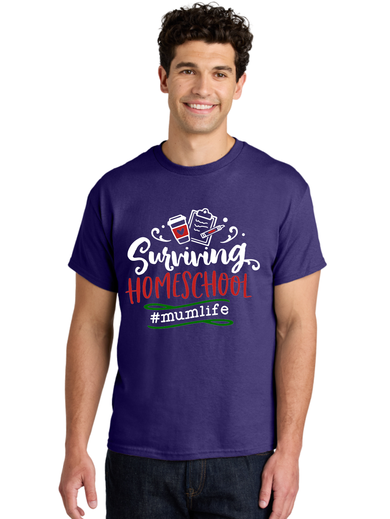 Surviving-Homeschool-4 Men'S Graphic Tee, 100% Cotton, Comfortable Casual Summer Wear, Machine Washable, Homeschooling, Parenting, Motherhood, Coffee Culture, Teaching, Learning, Education, #Mumlife, Mom Life, Homeschool Mom Aab435