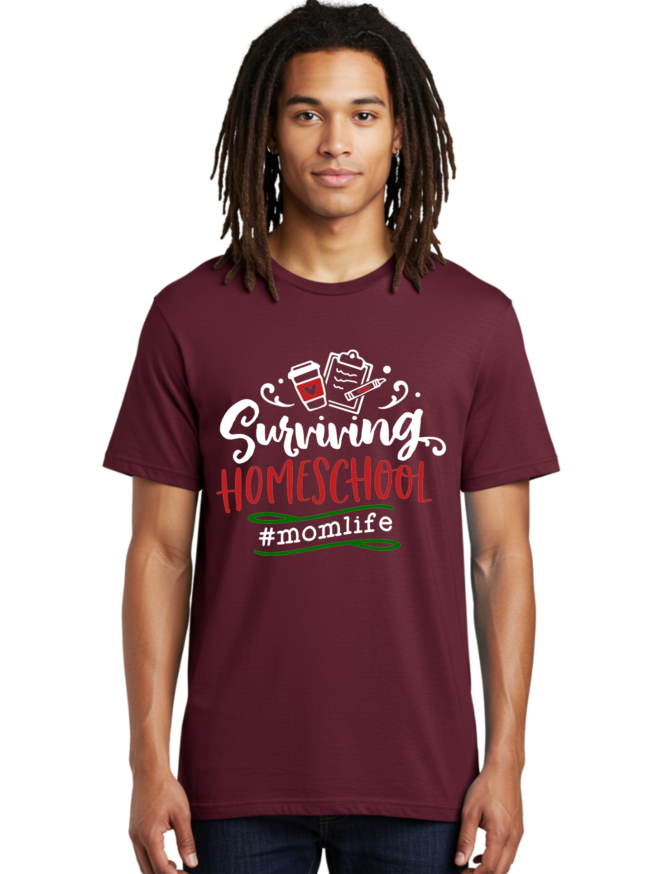 Surviving-Homeschool-6 Men'S Graphic Tee, 100% Cotton, Comfortable Casual Summer Wear, Machine Washable, Homeschooling, Mom Life, Parenting, Education, Teaching, Coffee Culture, Self-Care, Family Bonding, Alternative Education Aab437