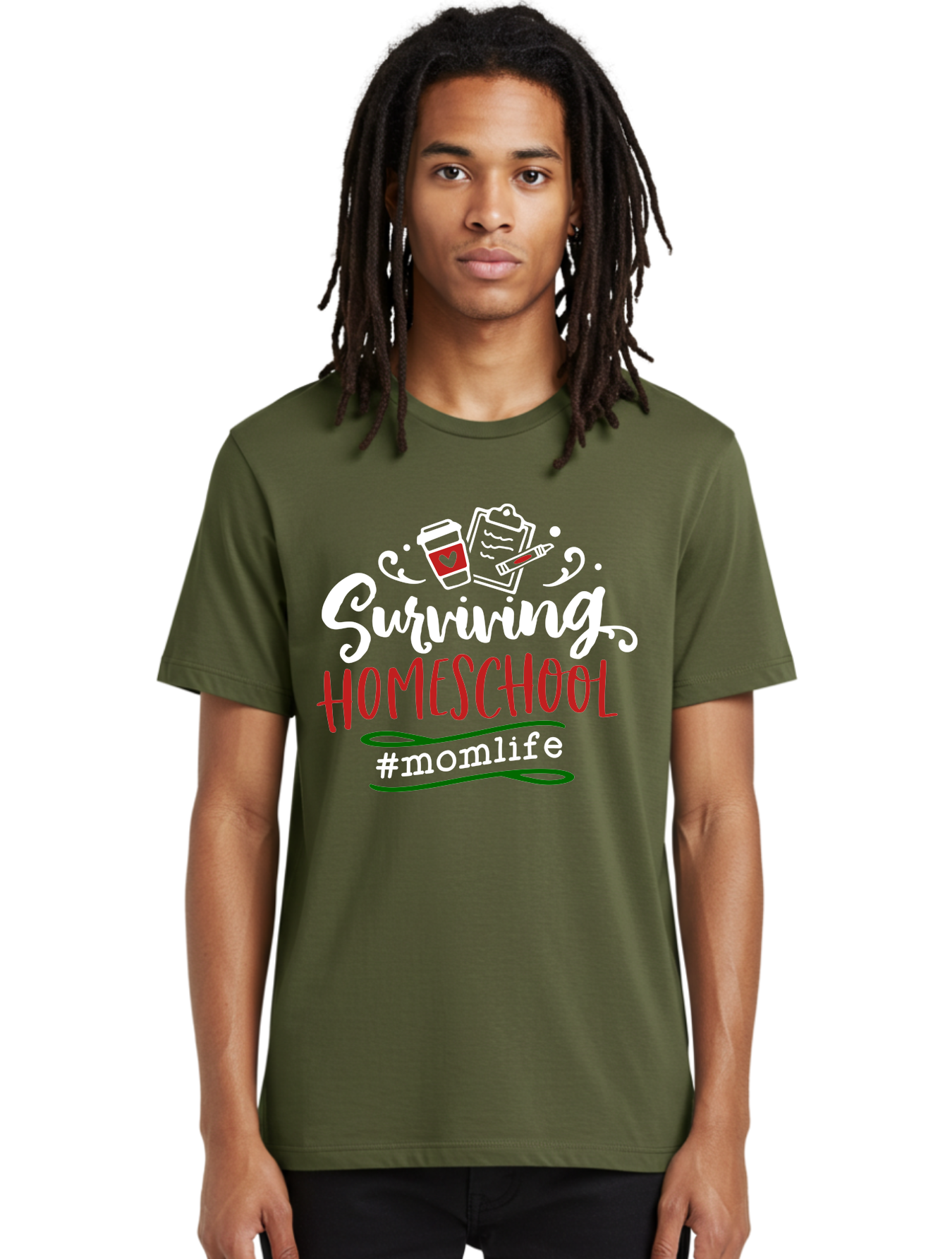 Surviving-Homeschool-6 Men'S Graphic Tee, 100% Cotton, Comfortable Casual Summer Wear, Machine Washable, Homeschooling, Mom Life, Parenting, Education, Teaching, Coffee Culture, Self-Care, Family Bonding, Alternative Education Aab437