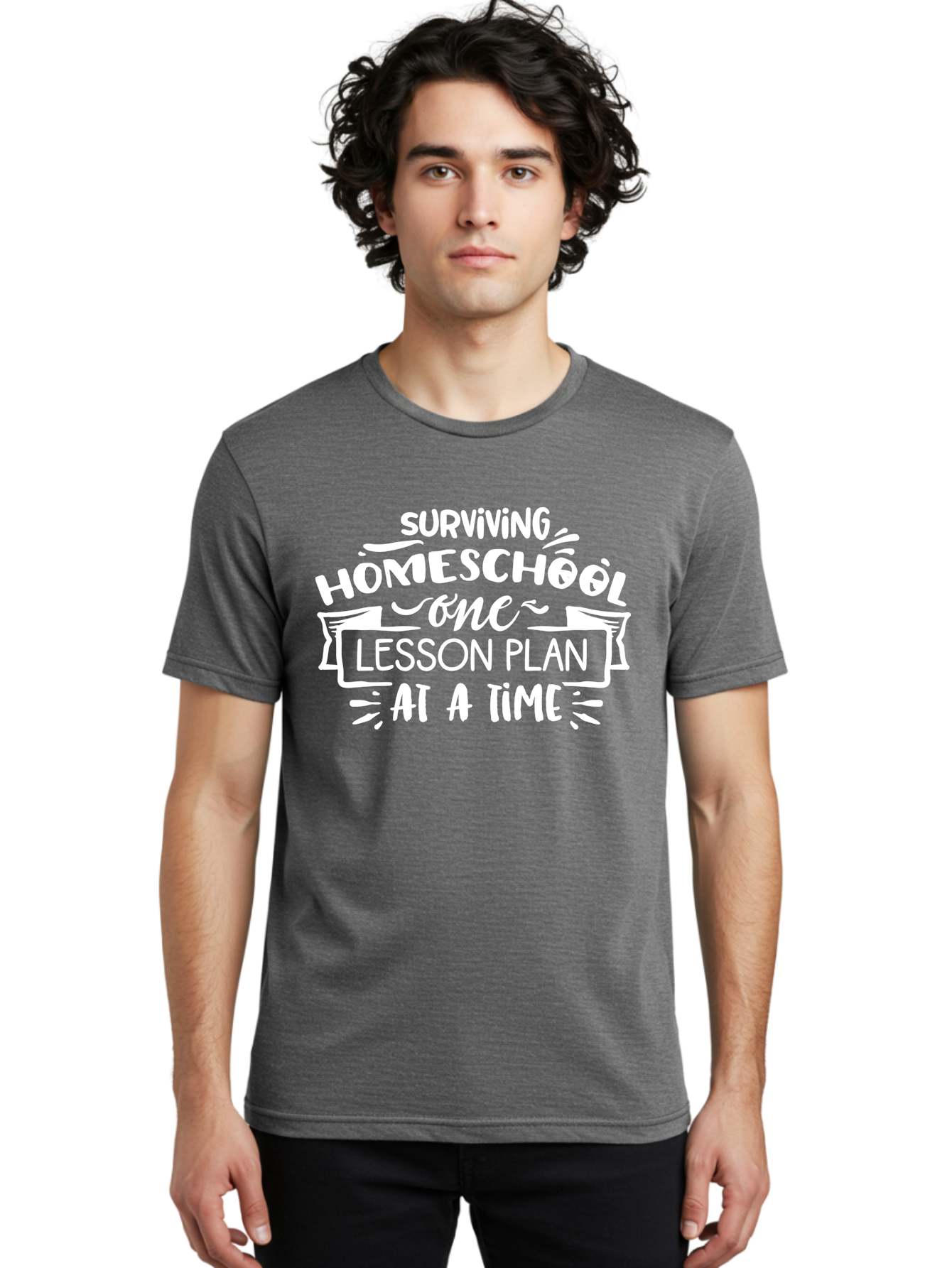 Surviving-Homeschool-7 Men'S Graphic Tee, 100% Cotton, Comfortable Casual Summer Wear, Machine Washable, Homeschool Survival, Homeschooling, Lesson Planning, Education, Teaching, Parenting, Humorous Quote, Inspirational Quote, Teaching Tip Aab438