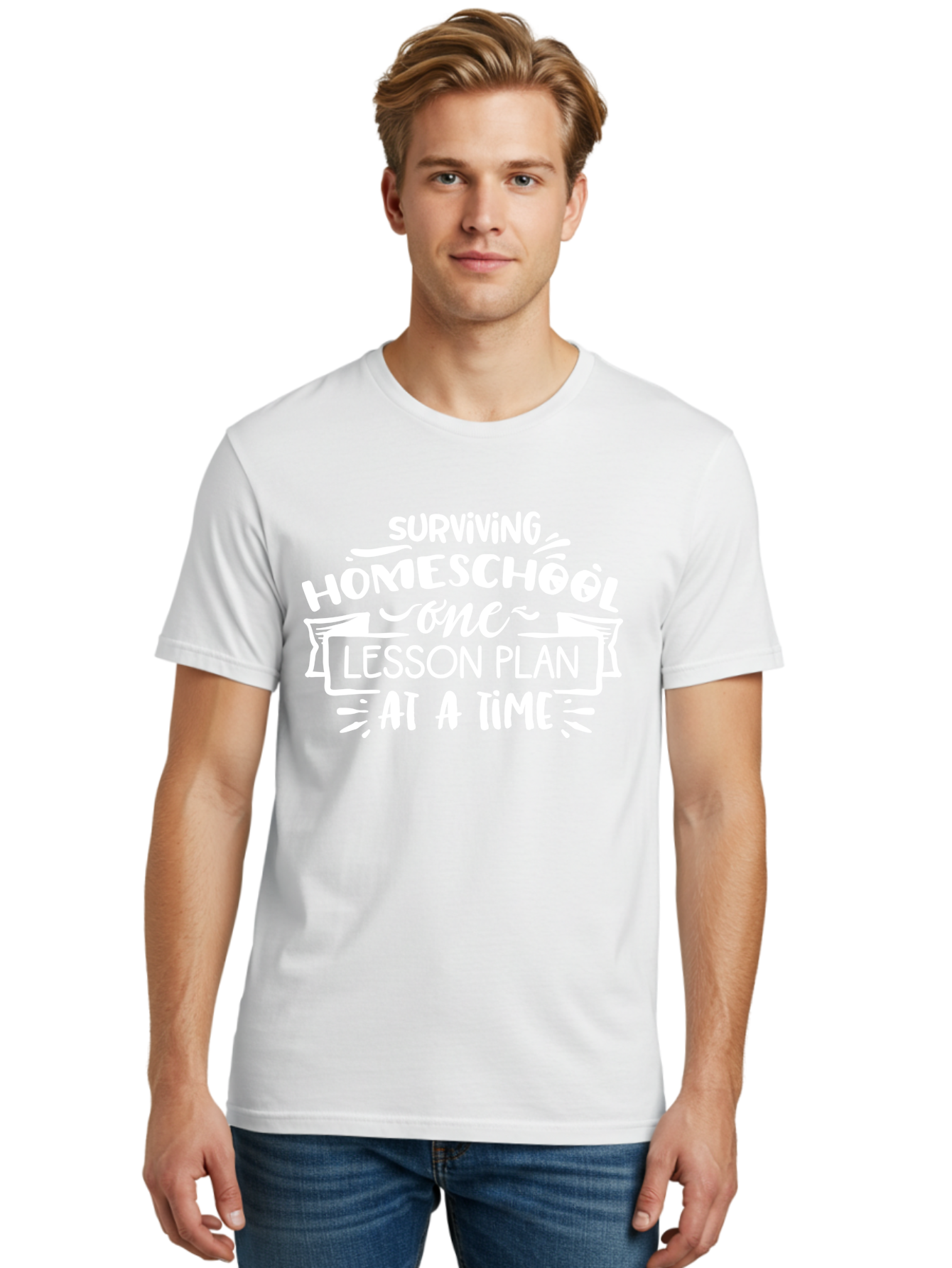 Surviving-Homeschool-7 Men'S Graphic Tee, 100% Cotton, Comfortable Casual Summer Wear, Machine Washable, Homeschool Survival, Homeschooling, Lesson Planning, Education, Teaching, Parenting, Humorous Quote, Inspirational Quote, Teaching Tip Aab438