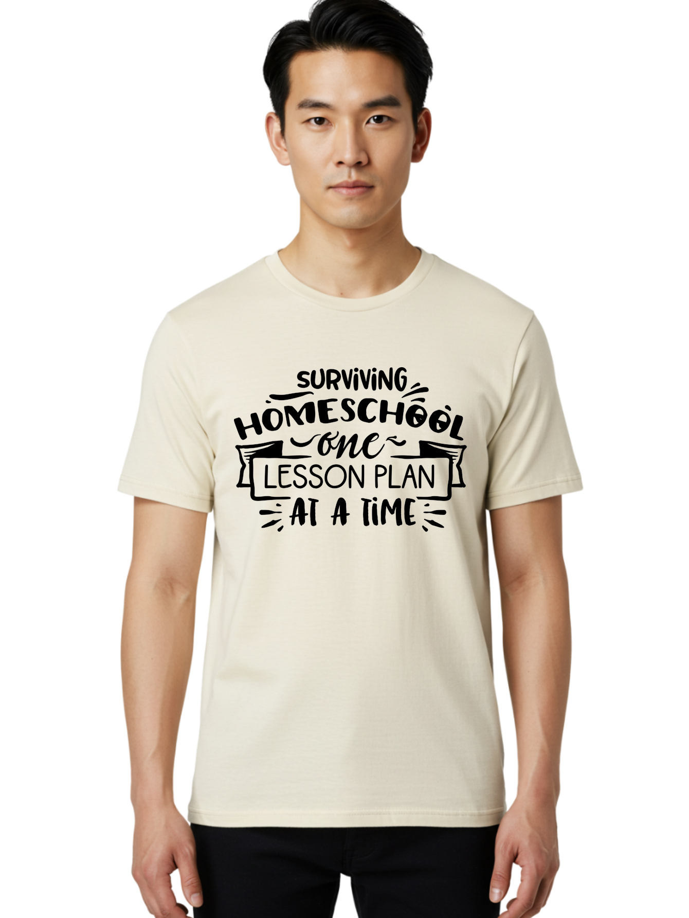 Surviving-Homeschool-8 Men'S Graphic Tee, 100% Cotton, Comfortable Casual Summer Wear, Machine Washable, Homeschool Survival, Lesson Planning, Education Humor, Teaching Tips, Parenting Advice, School Life, Funny Quotes Aab439