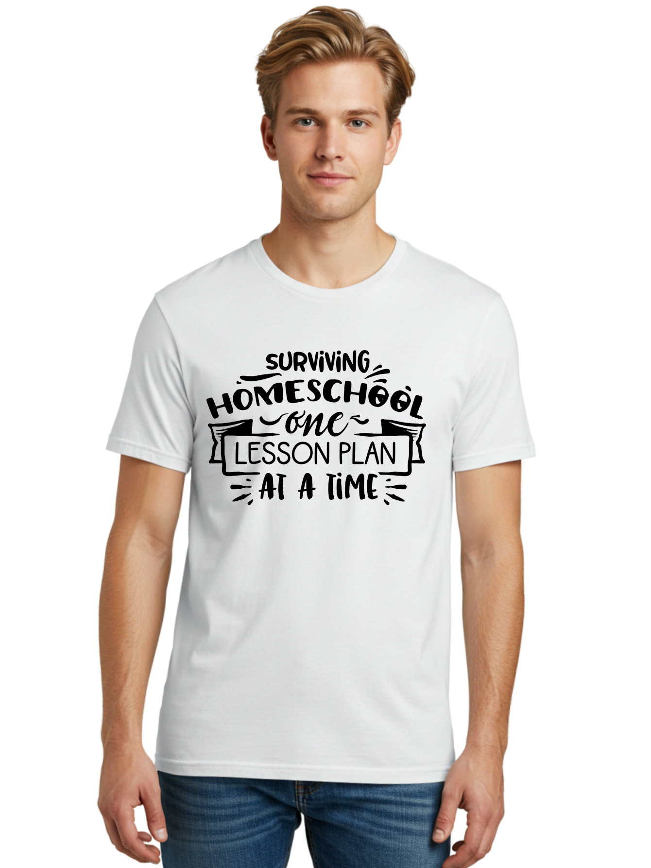 Surviving-Homeschool-8 Men'S Graphic Tee, 100% Cotton, Comfortable Casual Summer Wear, Machine Washable, Homeschool Survival, Lesson Planning, Education Humor, Teaching Tips, Parenting Advice, School Life, Funny Quotes Aab439