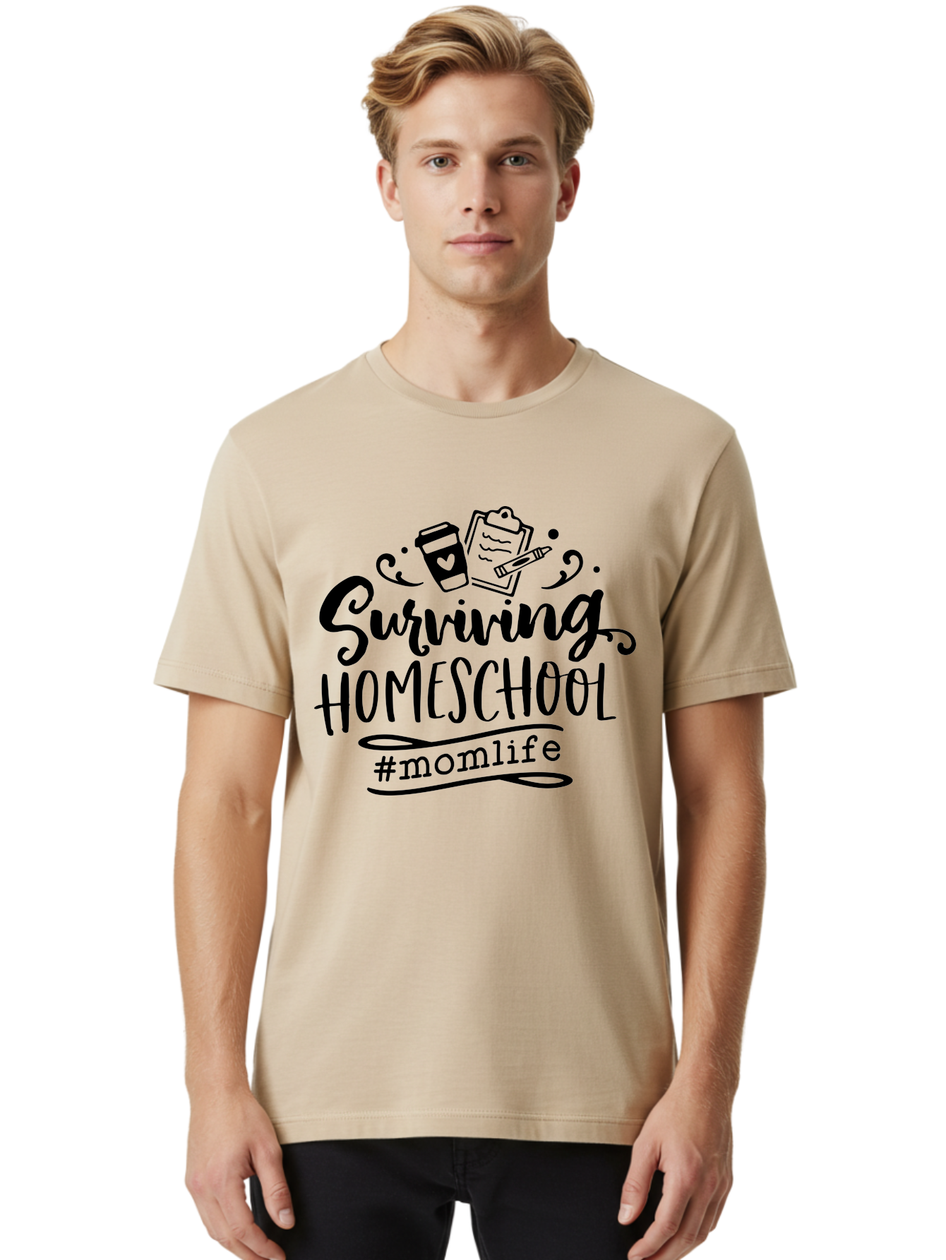 Surviving-Homeschool Men'S Graphic Tee, 100% Cotton, Comfortable Casual Summer Wear, Machine Washable, Homeschooling, Mom Life, Parenting, Education, Coffee Culture, Momlife, Modern Parenting, Family Life, Homeschool Mom Aab441