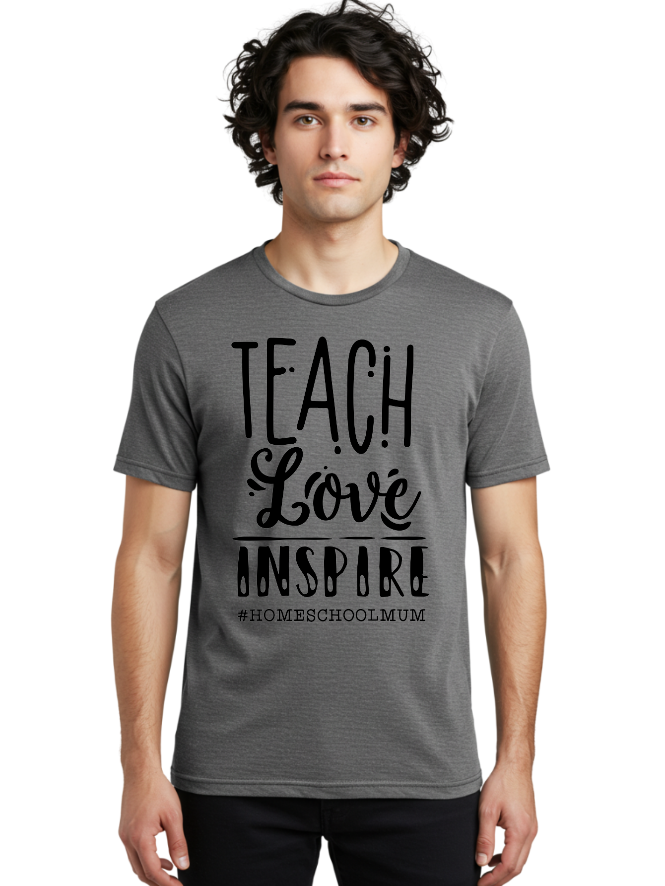 Teach-Love-Inspire-1 Men'S Graphic Tee, 100% Cotton, Comfortable Casual Summer Wear, Machine Washable, Homeschooling Inspiration, Teaching With Love, Parenting Motivation, Inspirational Quotes, Homeschool Mum, Teaching Philosophy, Aab442