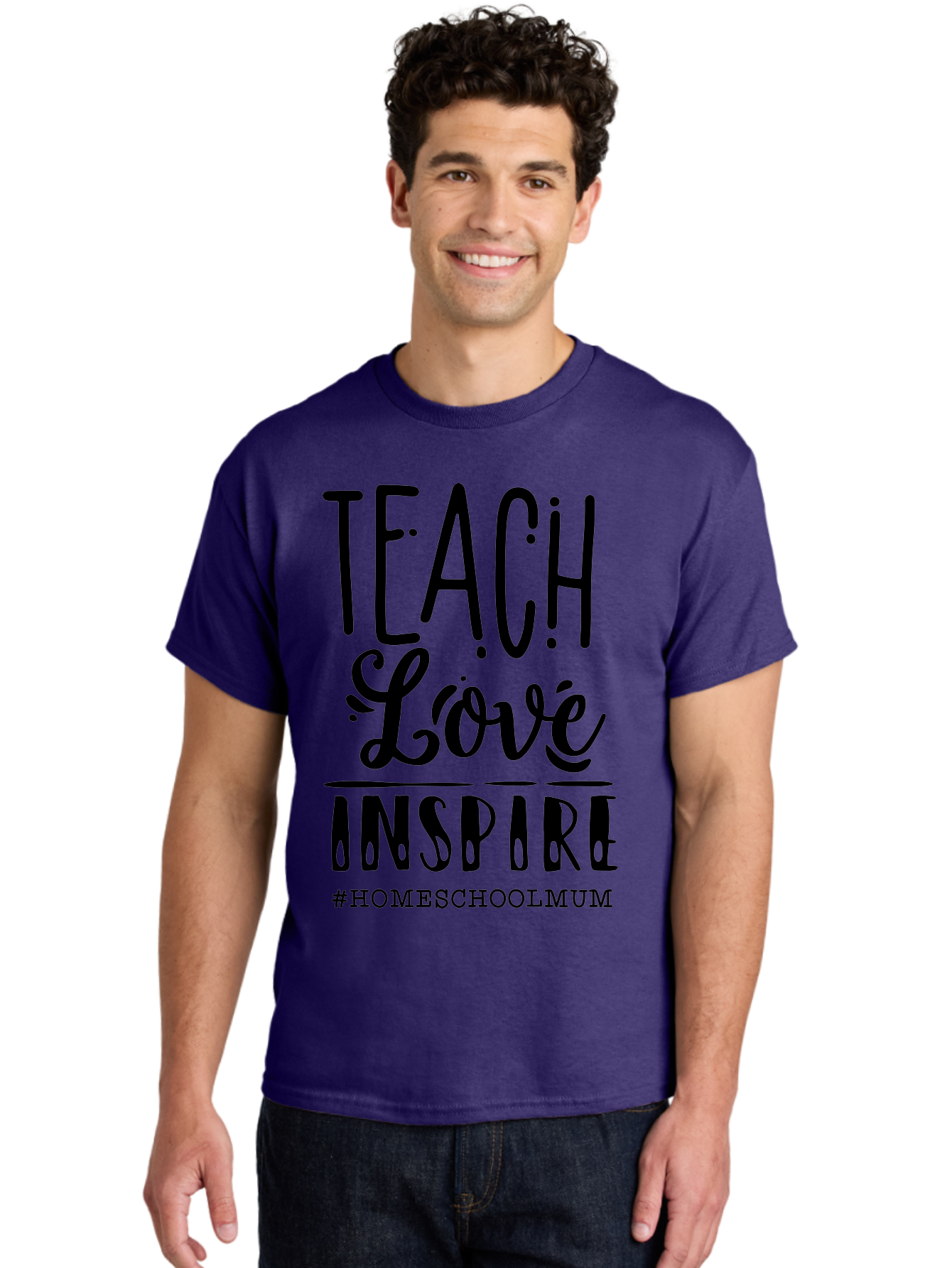 Teach-Love-Inspire-1 Men'S Graphic Tee, 100% Cotton, Comfortable Casual Summer Wear, Machine Washable, Homeschooling Inspiration, Teaching With Love, Parenting Motivation, Inspirational Quotes, Homeschool Mum, Teaching Philosophy, Aab442