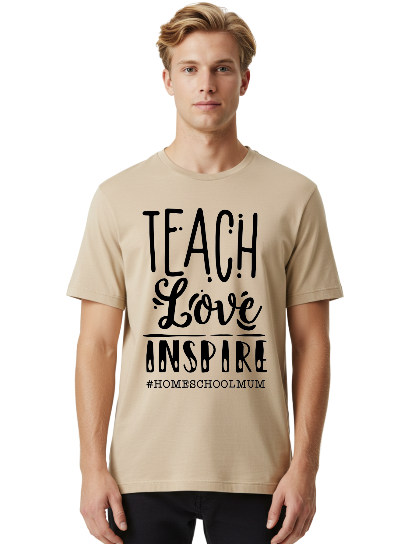 Teach-Love-Inspire-1 Men'S Graphic Tee, 100% Cotton, Comfortable Casual Summer Wear, Machine Washable, Homeschooling Inspiration, Teaching With Love, Parenting Motivation, Inspirational Quotes, Homeschool Mum, Teaching Philosophy, Aab442