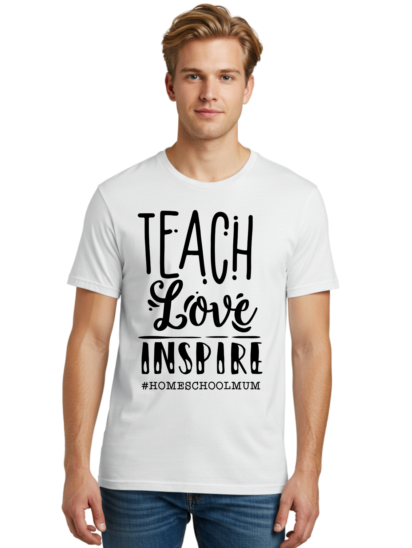 Teach-Love-Inspire-1 Men'S Graphic Tee, 100% Cotton, Comfortable Casual Summer Wear, Machine Washable, Homeschooling Inspiration, Teaching With Love, Parenting Motivation, Inspirational Quotes, Homeschool Mum, Teaching Philosophy, Aab442
