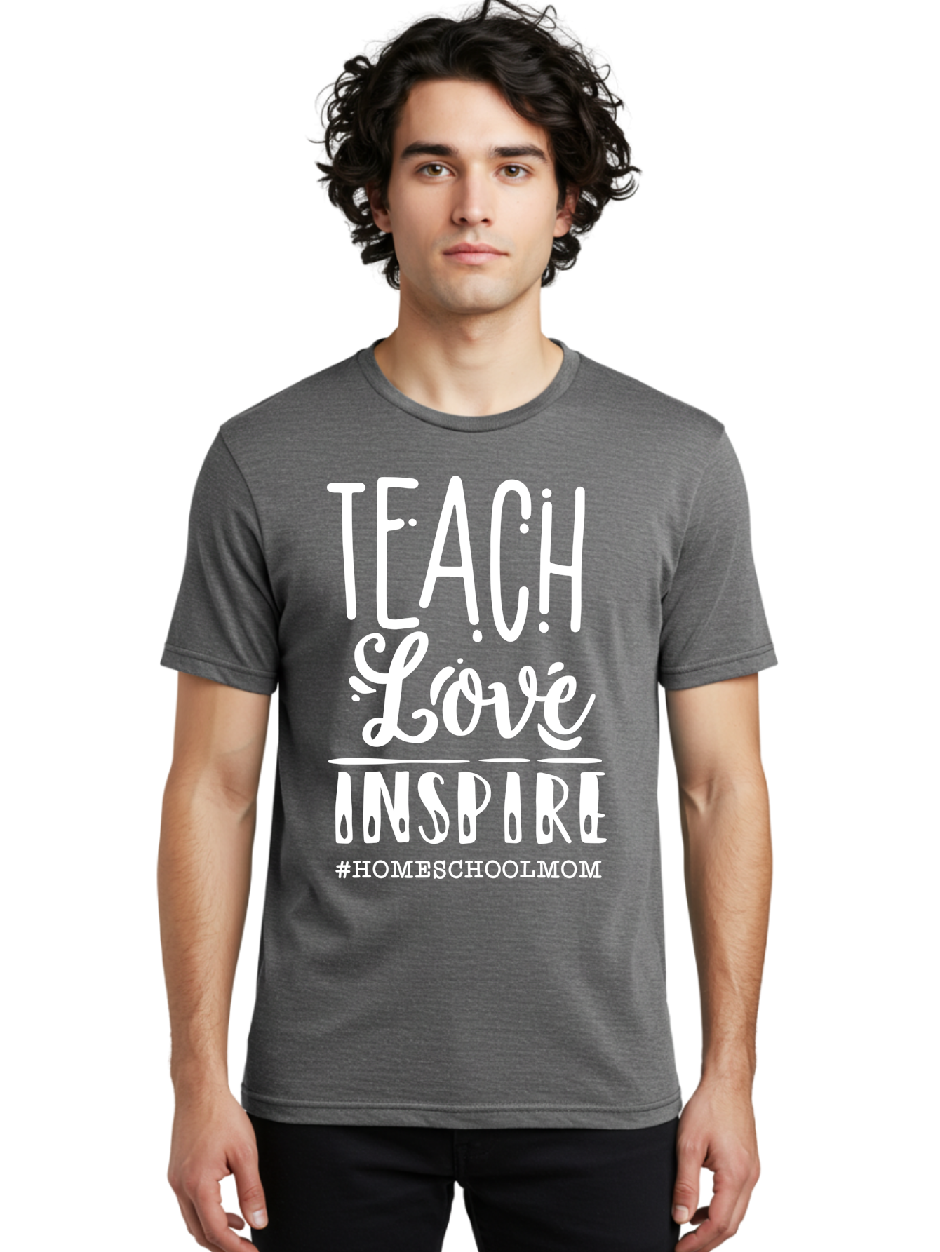 Teach-Love-Inspire-2 Men'S Graphic Tee, 100% Cotton, Comfortable Casual Summer Wear, Machine Washable, Homeschool Mom, Inspirational Quote, Teaching With Love, Homeschooling Inspiration, Motivational Phrase, Teaching Inspiration, Aab443
