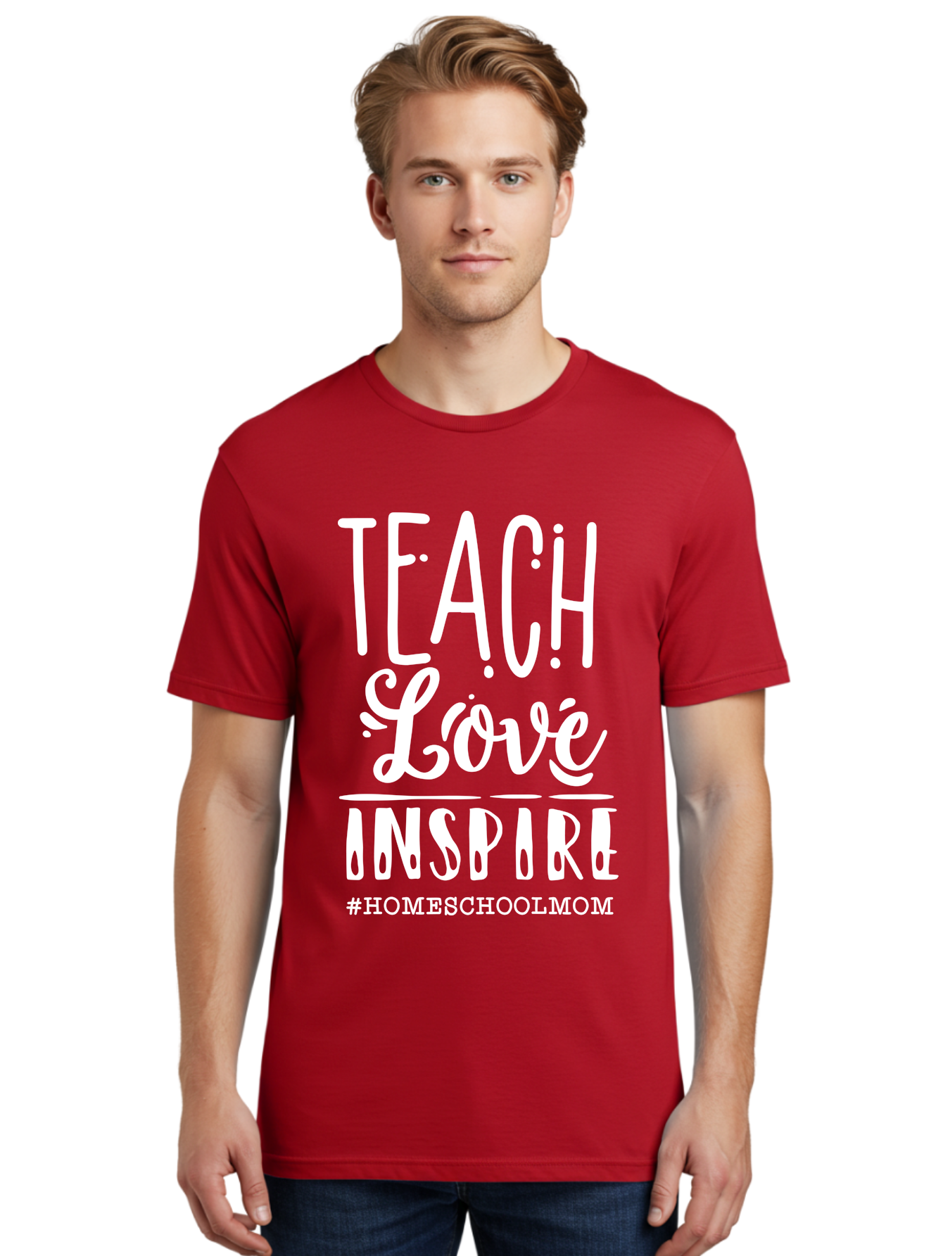 Teach-Love-Inspire-2 Men'S Graphic Tee, 100% Cotton, Comfortable Casual Summer Wear, Machine Washable, Homeschool Mom, Inspirational Quote, Teaching With Love, Homeschooling Inspiration, Motivational Phrase, Teaching Inspiration, Aab443