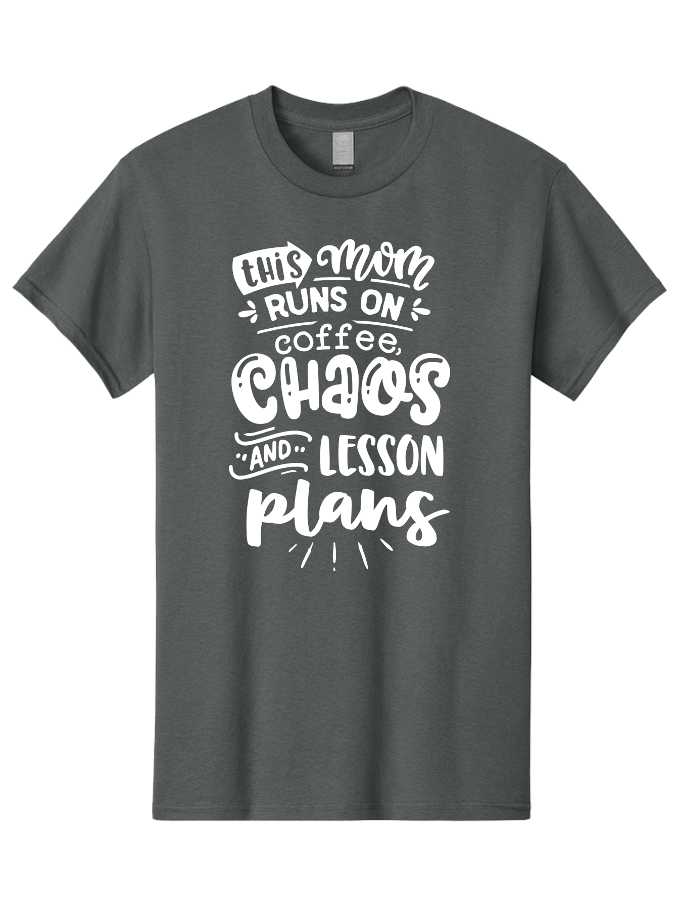 This-Mom-Runs-On-Coffee-Chaos-And-Lesson-Plans Men'S Graphic Tee, 100% Cotton, Comfortable Casual Summer Wear, Machine Washable, Funny Mom Quote, Mom Life, Coffee Humor, Teacher Mom, Chaotic Parenting, Lesson Plans, Mom Humor, Humorous Quote, Aab450