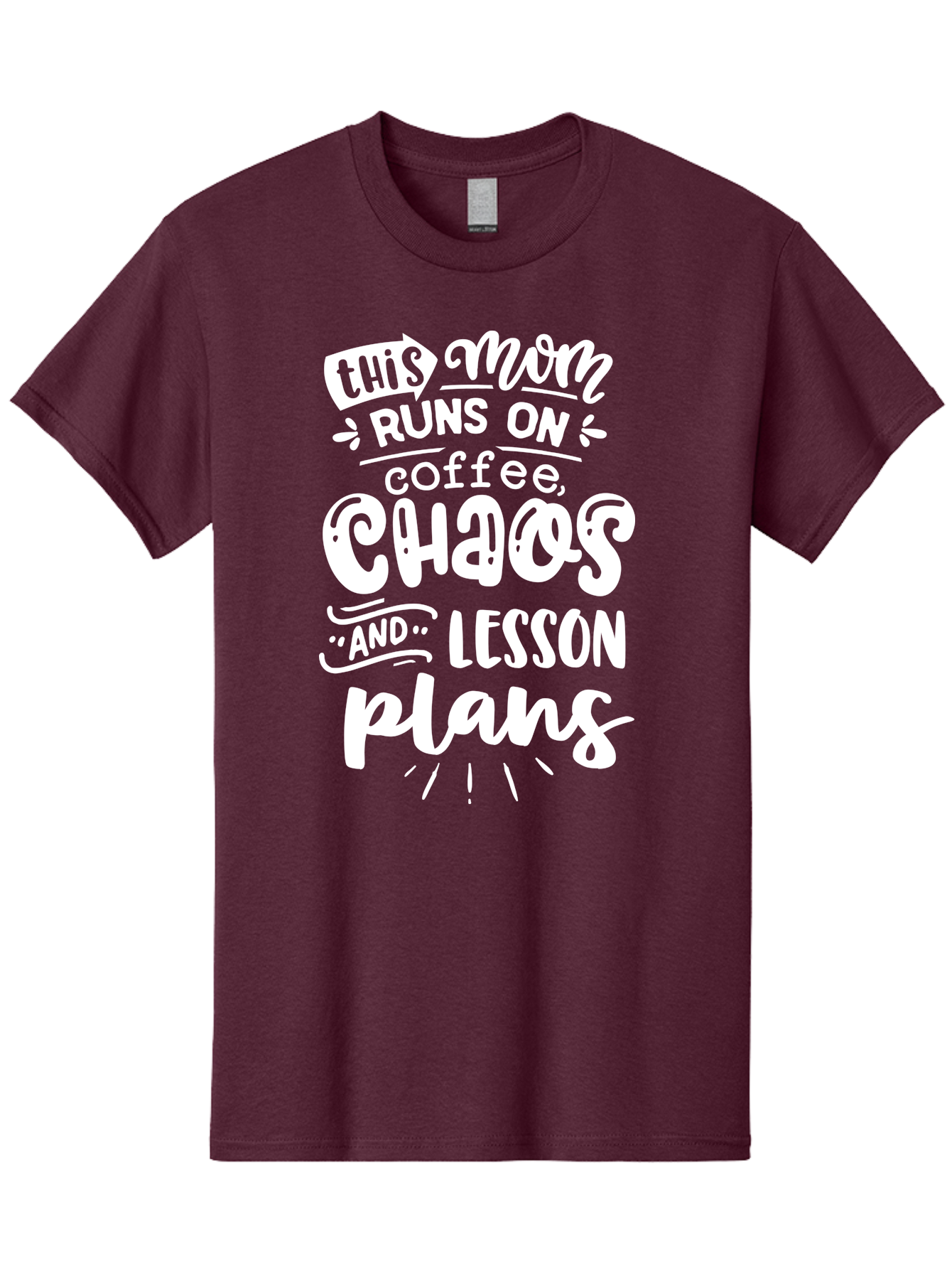 This-Mom-Runs-On-Coffee-Chaos-And-Lesson-Plans Men'S Graphic Tee, 100% Cotton, Comfortable Casual Summer Wear, Machine Washable, Funny Mom Quote, Mom Life, Coffee Humor, Teacher Mom, Chaotic Parenting, Lesson Plans, Mom Humor, Humorous Quote, Aab450