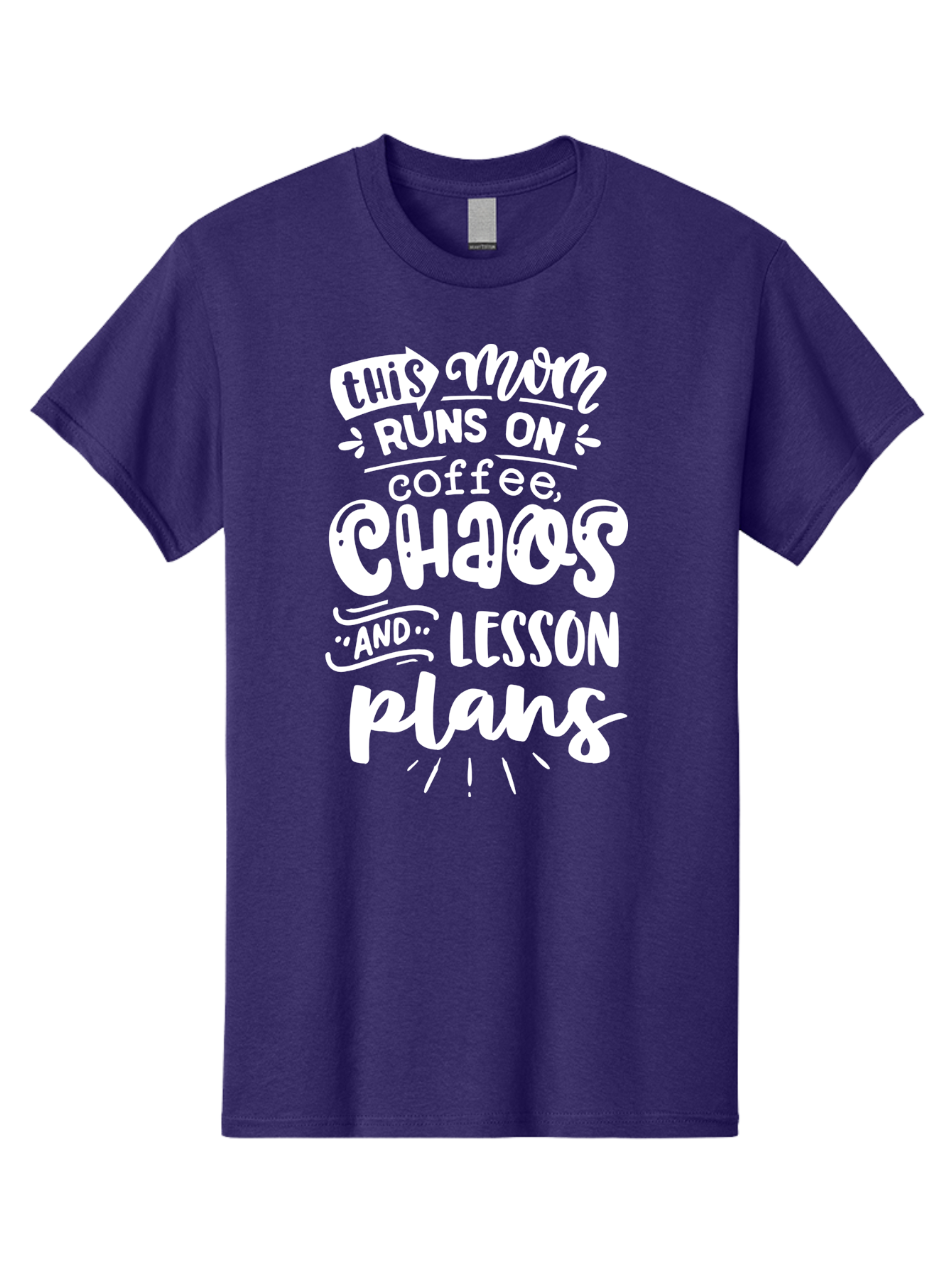 This-Mom-Runs-On-Coffee-Chaos-And-Lesson-Plans Men'S Graphic Tee, 100% Cotton, Comfortable Casual Summer Wear, Machine Washable, Funny Mom Quote, Mom Life, Coffee Humor, Teacher Mom, Chaotic Parenting, Lesson Plans, Mom Humor, Humorous Quote, Aab450