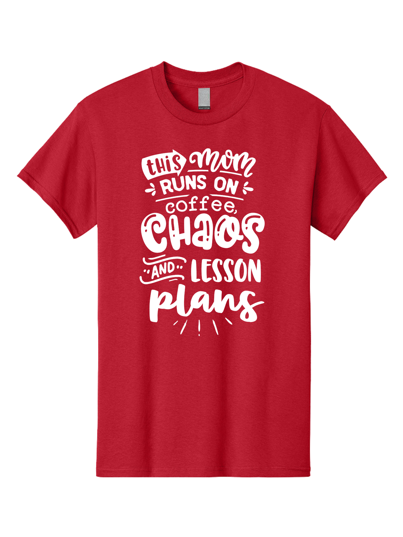This-Mom-Runs-On-Coffee-Chaos-And-Lesson-Plans Men'S Graphic Tee, 100% Cotton, Comfortable Casual Summer Wear, Machine Washable, Funny Mom Quote, Mom Life, Coffee Humor, Teacher Mom, Chaotic Parenting, Lesson Plans, Mom Humor, Humorous Quote, Aab450