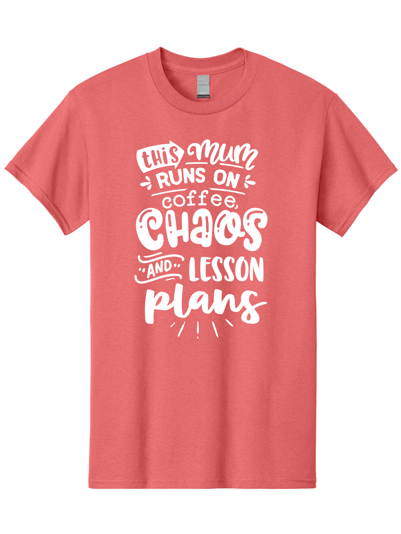 This-Mum-Runs-On-Coffee-Chaos-And-Lesson-Plans Men'S Graphic Tee, 100% Cotton, Comfortable Casual Summer Wear, Machine Washable, Funny Mom Quote, Teacher Humor, Coffee Lover, Chaotic Life, Lesson Plans, Mom Life, Teacher Life, Humorous Quote, Aab451