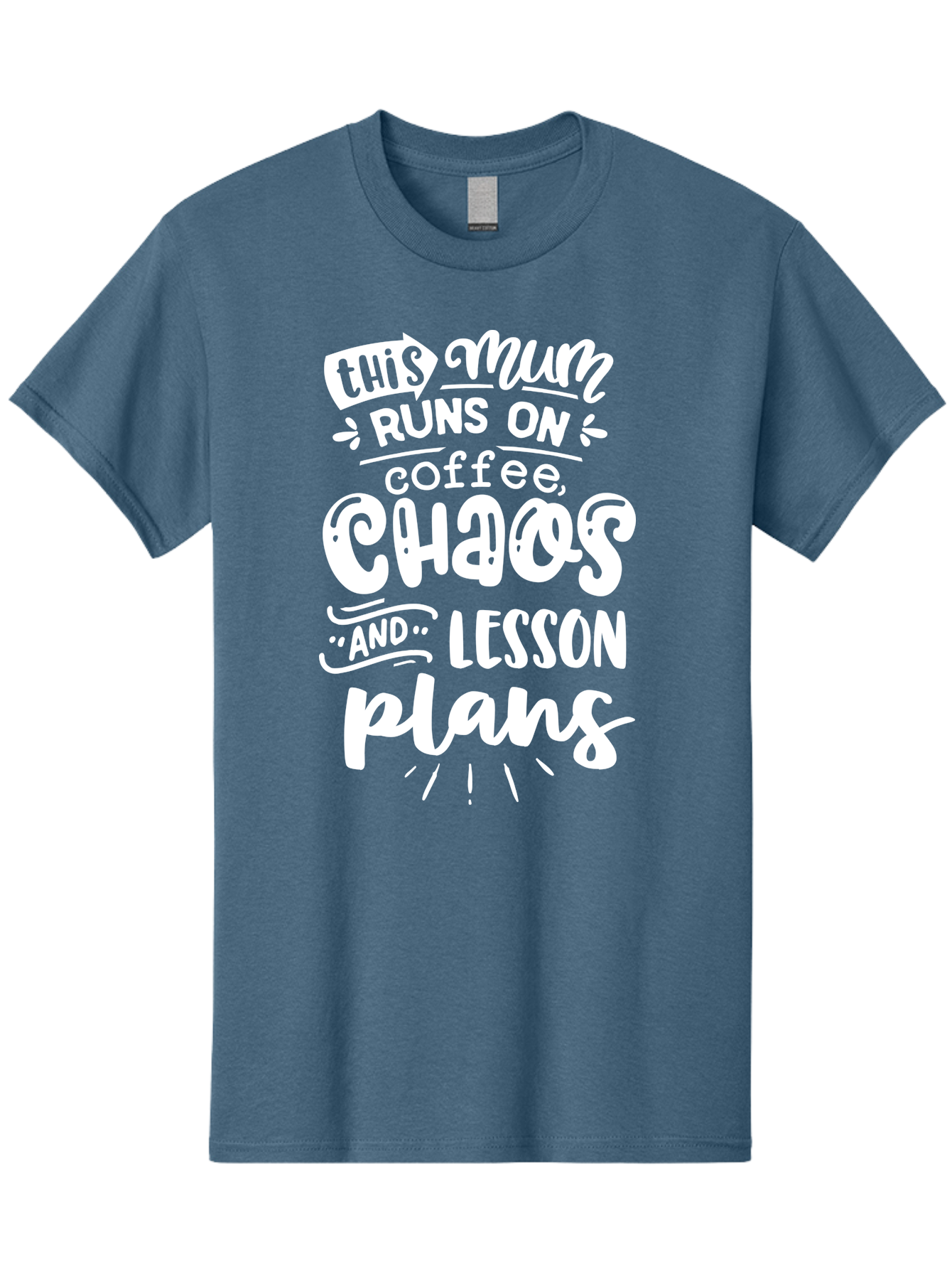 This-Mum-Runs-On-Coffee-Chaos-And-Lesson-Plans Men'S Graphic Tee, 100% Cotton, Comfortable Casual Summer Wear, Machine Washable, Funny Mom Quote, Teacher Humor, Coffee Lover, Chaotic Life, Lesson Plans, Mom Life, Teacher Life, Humorous Quote, Aab451