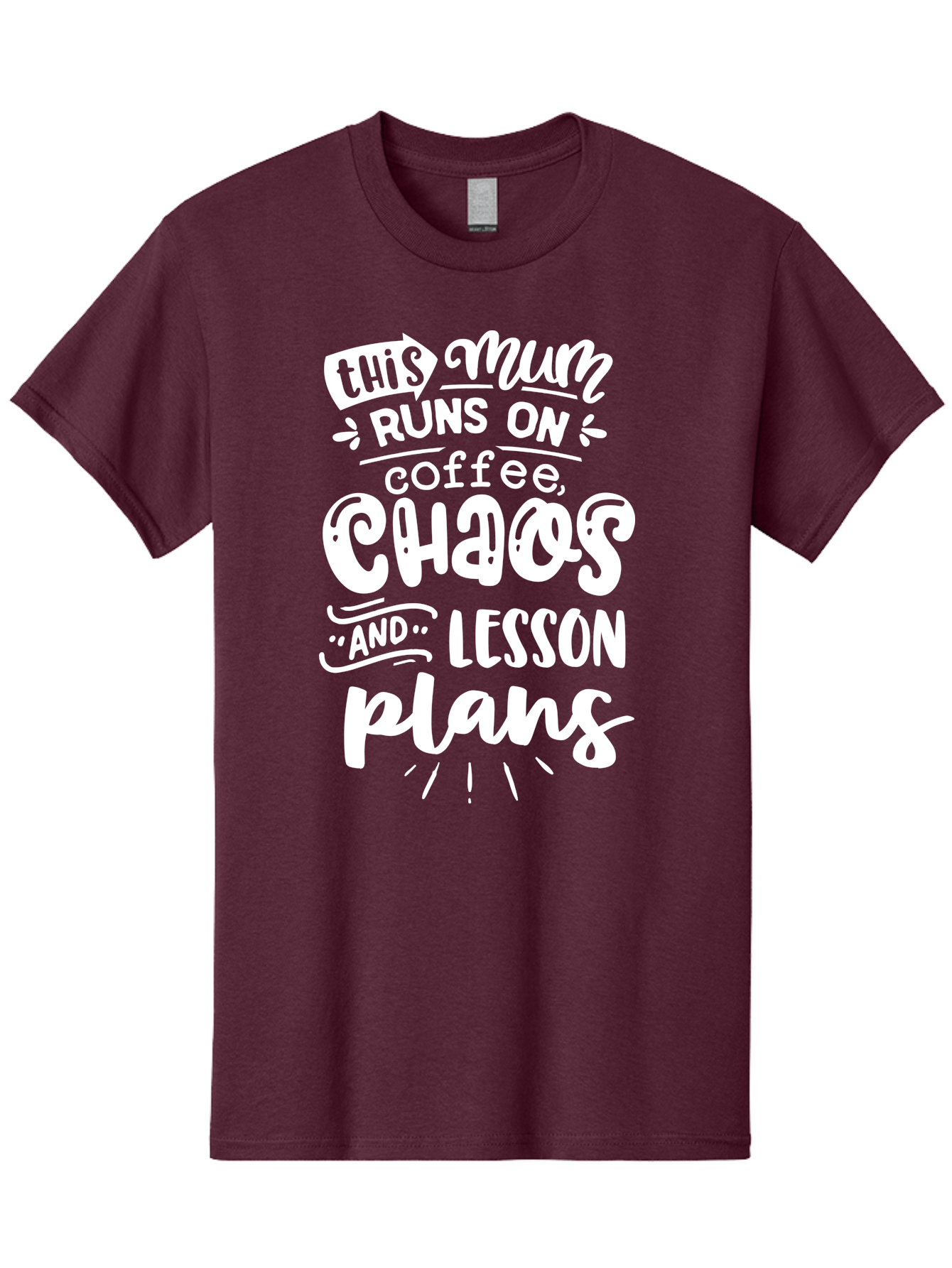 This-Mum-Runs-On-Coffee-Chaos-And-Lesson-Plans Men'S Graphic Tee, 100% Cotton, Comfortable Casual Summer Wear, Machine Washable, Funny Mom Quote, Teacher Humor, Coffee Lover, Chaotic Life, Lesson Plans, Mom Life, Teacher Life, Humorous Quote, Aab451