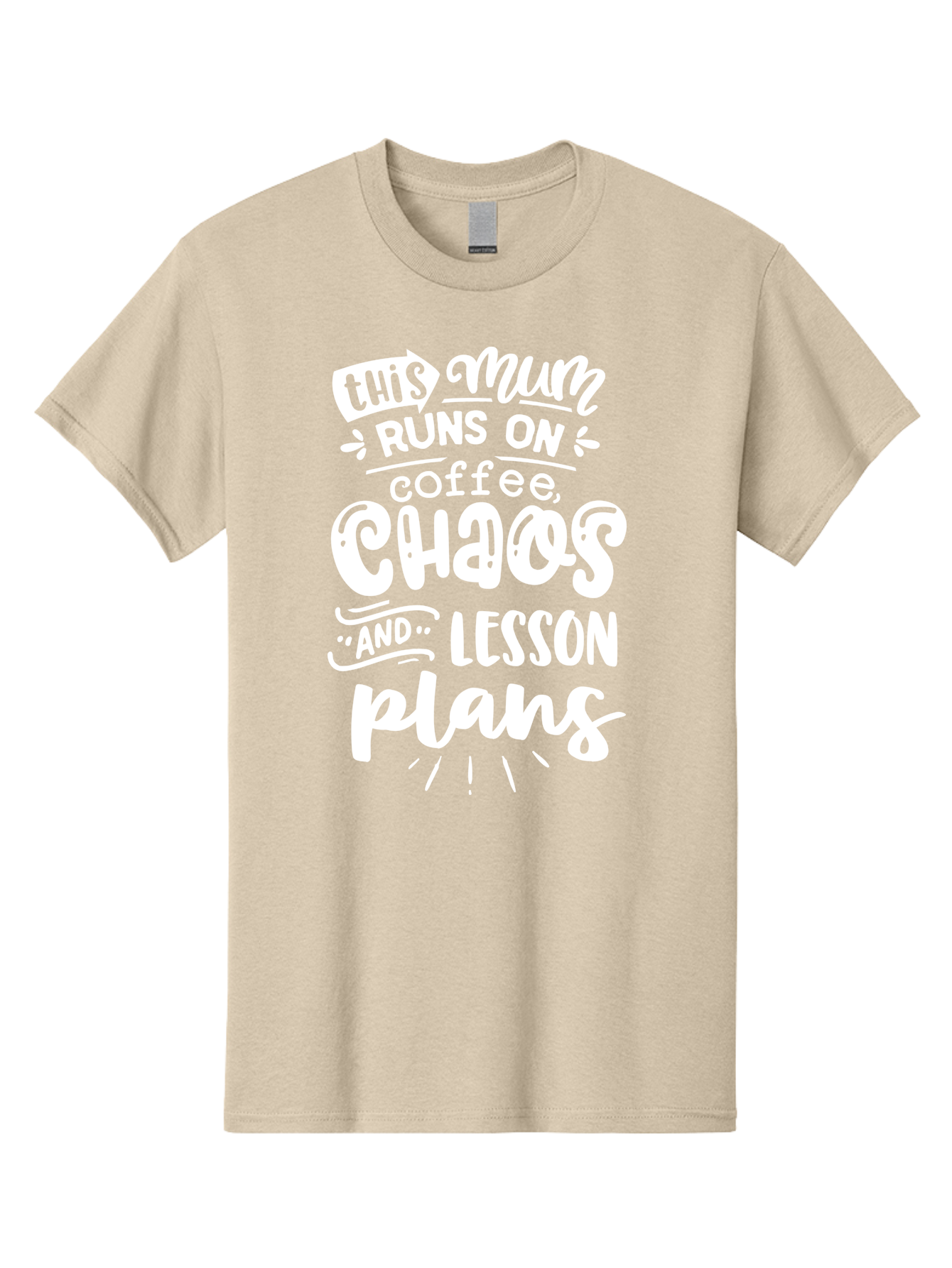 This-Mum-Runs-On-Coffee-Chaos-And-Lesson-Plans Men'S Graphic Tee, 100% Cotton, Comfortable Casual Summer Wear, Machine Washable, Funny Mom Quote, Teacher Humor, Coffee Lover, Chaotic Life, Lesson Plans, Mom Life, Teacher Life, Humorous Quote, Aab451