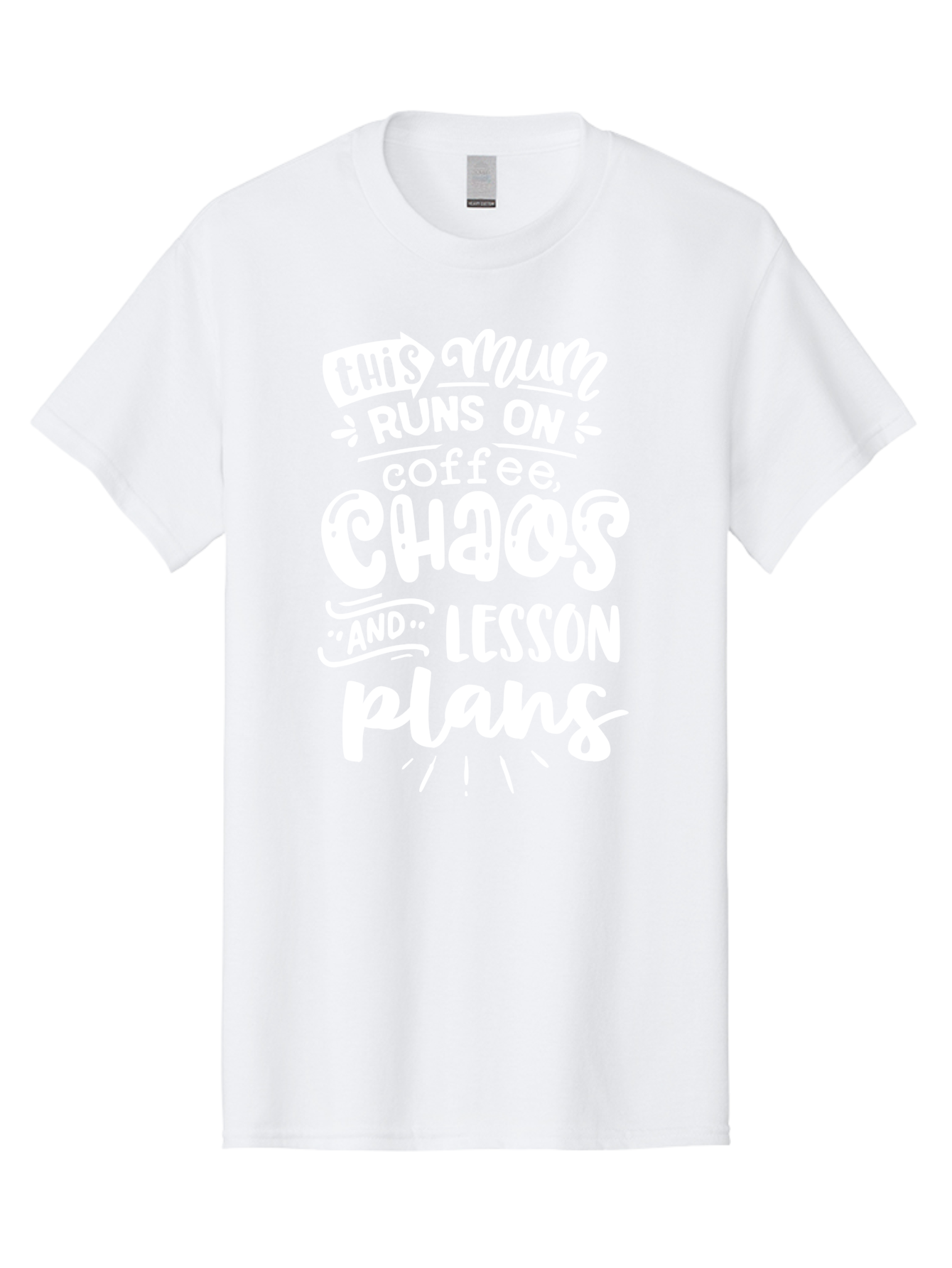 This-Mum-Runs-On-Coffee-Chaos-And-Lesson-Plans Men'S Graphic Tee, 100% Cotton, Comfortable Casual Summer Wear, Machine Washable, Funny Mom Quote, Teacher Humor, Coffee Lover, Chaotic Life, Lesson Plans, Mom Life, Teacher Life, Humorous Quote, Aab451