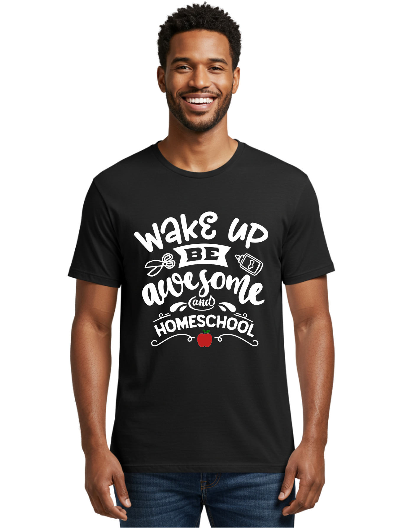 Wake-Up-Be-Awesome-And-Homeschool-1 Men'S Graphic Tee, 100% Cotton, Comfortable Casual Summer Wear, Machine Washable, Homeschool Inspiration, Motivational Quote, Morning Motivation, Educational Quote, Homeschooling, Learning At Home, Aab452