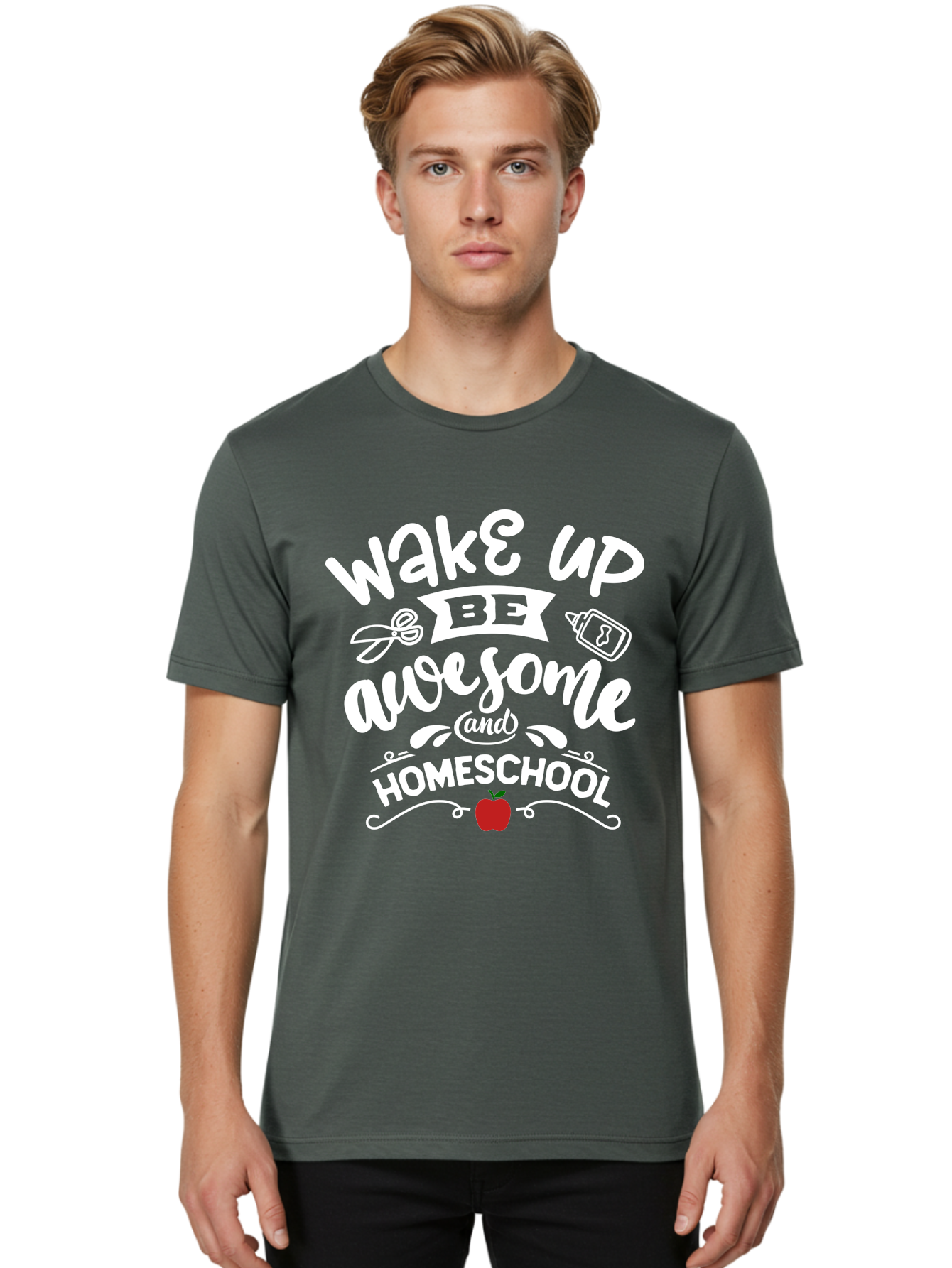 Wake-Up-Be-Awesome-And-Homeschool-1 Men'S Graphic Tee, 100% Cotton, Comfortable Casual Summer Wear, Machine Washable, Homeschool Inspiration, Motivational Quote, Morning Motivation, Educational Quote, Homeschooling, Learning At Home, Aab452