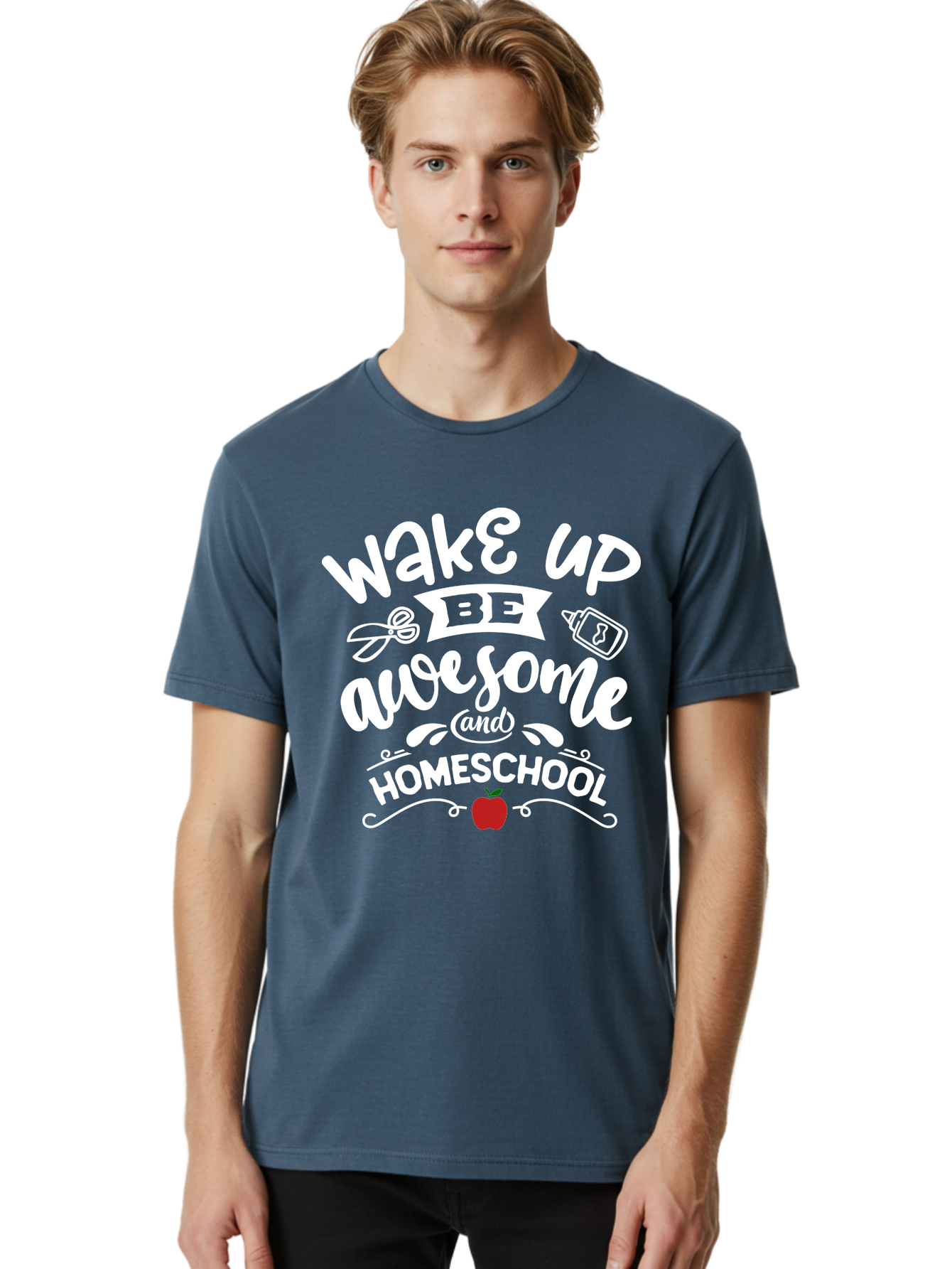Wake-Up-Be-Awesome-And-Homeschool-1 Men'S Graphic Tee, 100% Cotton, Comfortable Casual Summer Wear, Machine Washable, Homeschool Inspiration, Motivational Quote, Morning Motivation, Educational Quote, Homeschooling, Learning At Home, Aab452