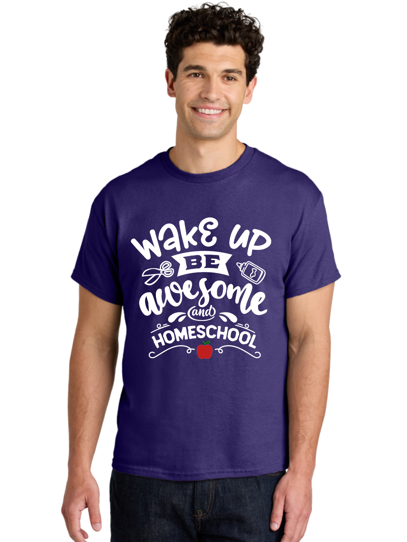 Wake-Up-Be-Awesome-And-Homeschool-1 Men'S Graphic Tee, 100% Cotton, Comfortable Casual Summer Wear, Machine Washable, Homeschool Inspiration, Motivational Quote, Morning Motivation, Educational Quote, Homeschooling, Learning At Home, Aab452