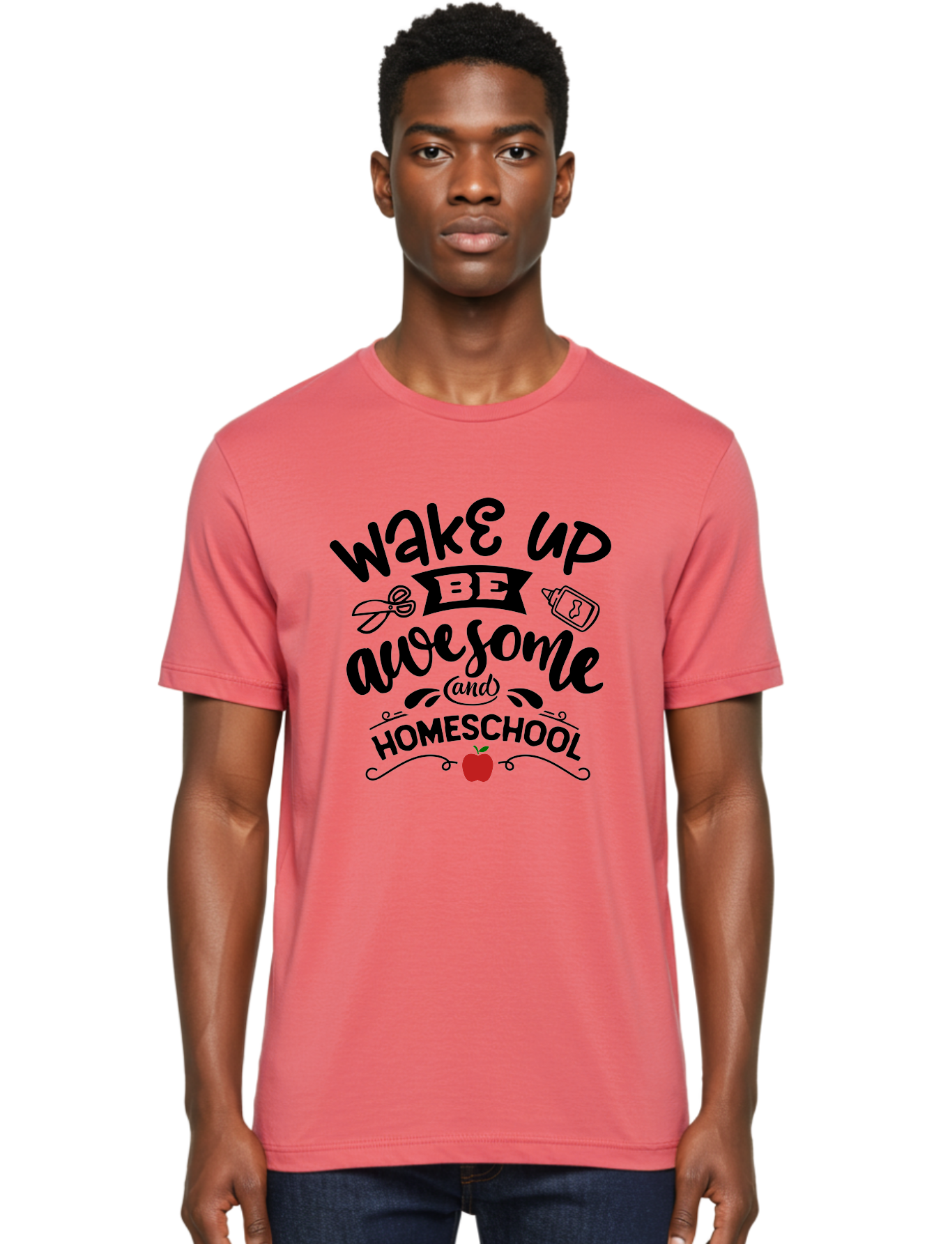 Wake-Up-Be-Awesome-And-Homeschool-2 Men'S Graphic Tee, 100% Cotton, Comfortable Casual Summer Wear, Machine Washable, Homeschool Inspiration, Motivational Quote, Morning Motivation, Educational Quotes, Homeschooling, Learning At Home, Aab453