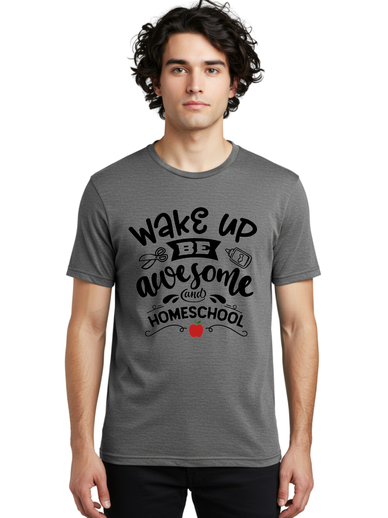 Wake-Up-Be-Awesome-And-Homeschool-2 Men'S Graphic Tee, 100% Cotton, Comfortable Casual Summer Wear, Machine Washable, Homeschool Inspiration, Motivational Quote, Morning Motivation, Educational Quotes, Homeschooling, Learning At Home, Aab453