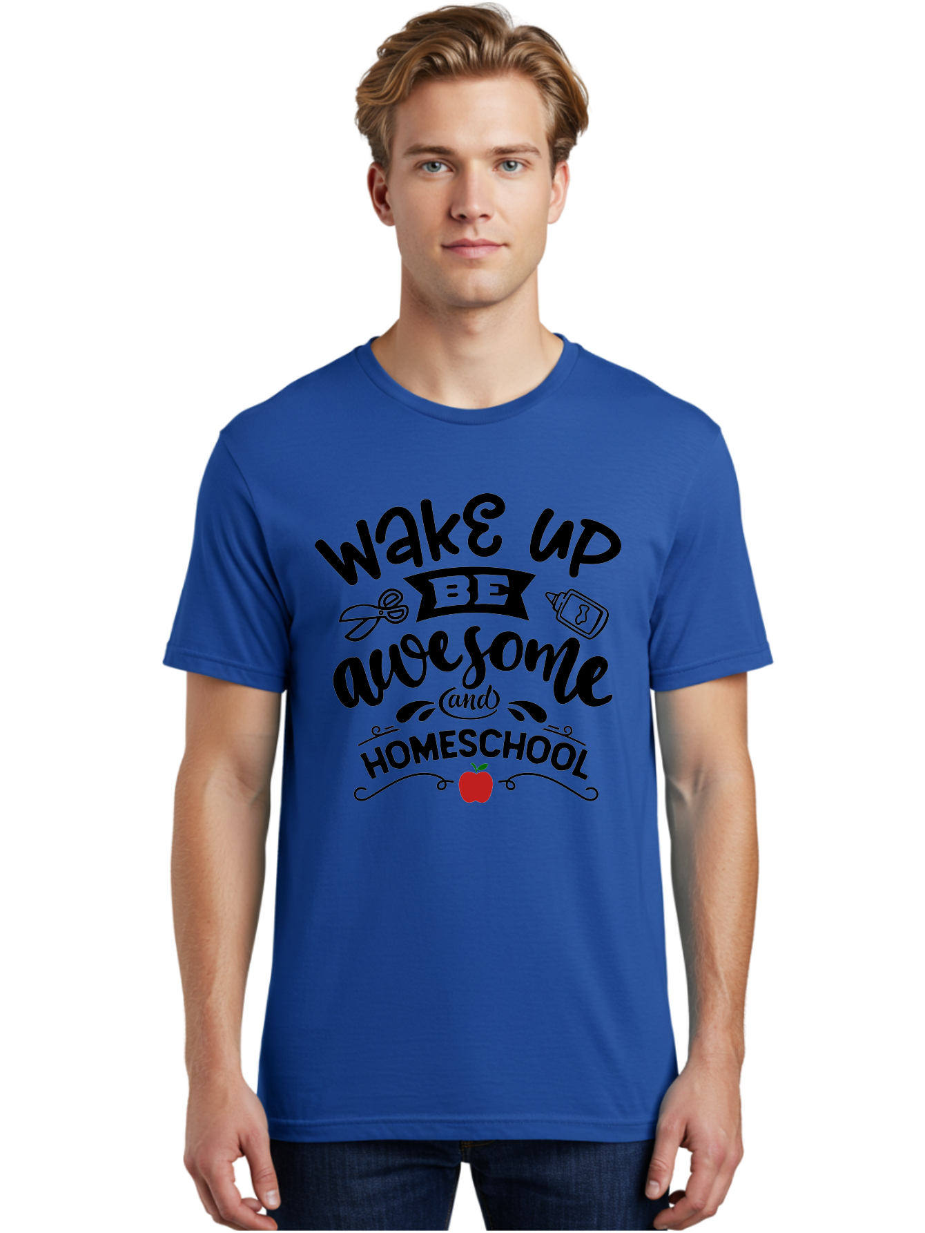 Wake-Up-Be-Awesome-And-Homeschool-2 Men'S Graphic Tee, 100% Cotton, Comfortable Casual Summer Wear, Machine Washable, Homeschool Inspiration, Motivational Quote, Morning Motivation, Educational Quotes, Homeschooling, Learning At Home, Aab453