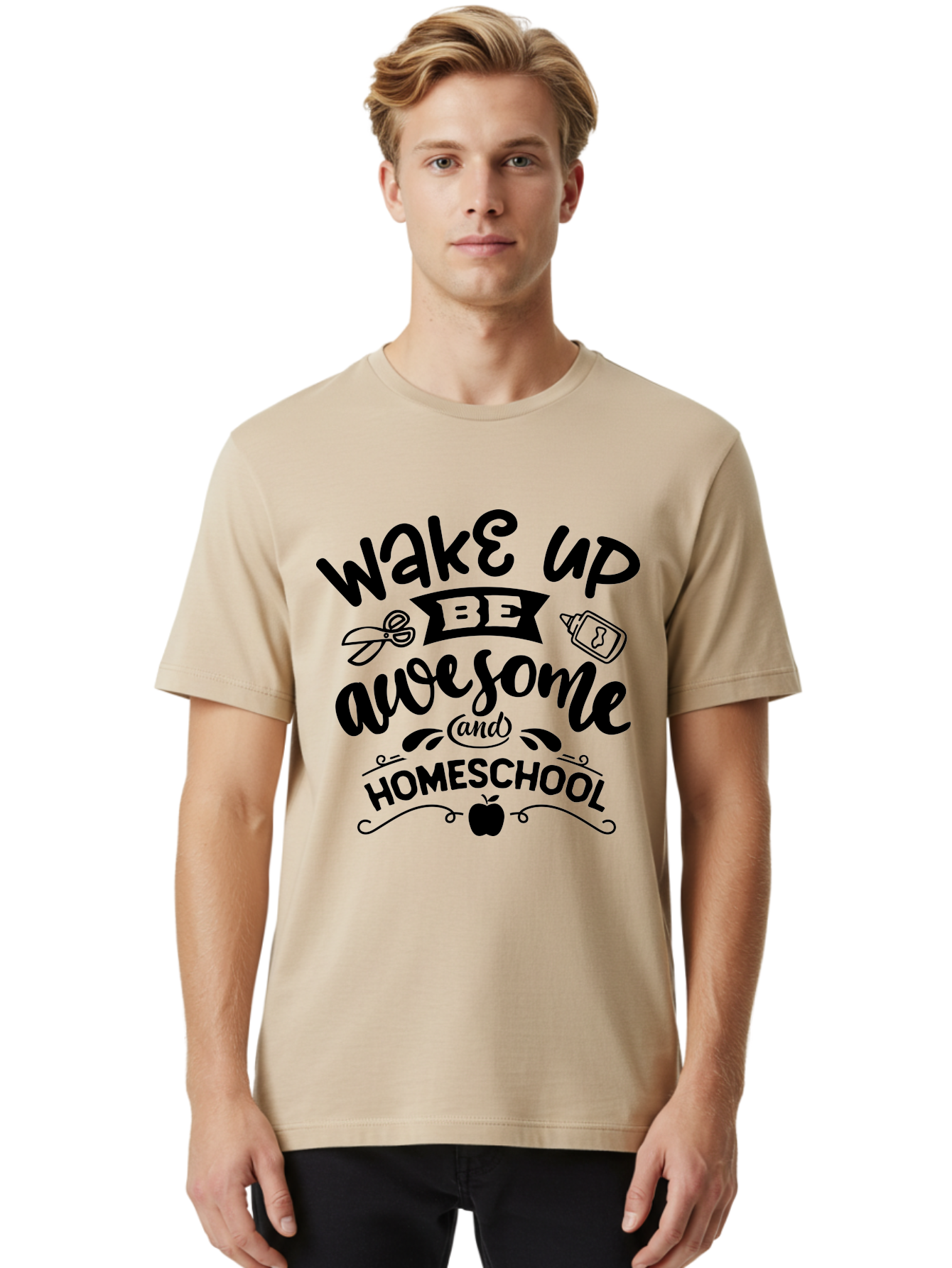 Wake-Up-Be-Awesome-And-Homeschool-3 Men'S Graphic Tee, 100% Cotton, Comfortable Casual Summer Wear, Machine Washable, Homeschool Inspiration, Motivational Quote, Education Encouragement, Morning Motivation, Learning At Home, Homeschooling, Aab454