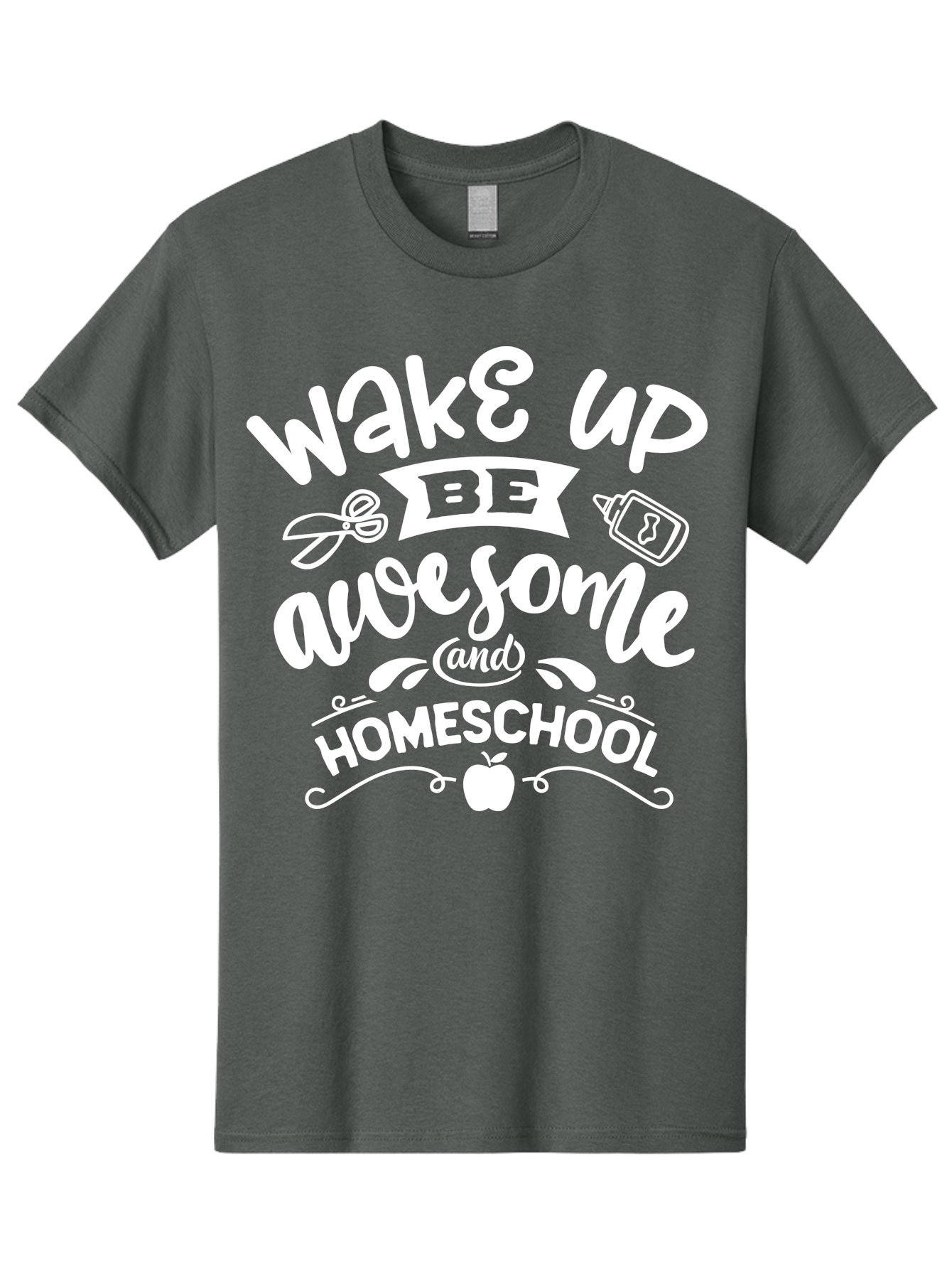 Wake-Up-Be-Awesome-And-Homeschool Men'S Graphic Tee, 100% Cotton, Comfortable Casual Summer Wear, Machine Washable, Homeschool Inspiration, Motivational Quote, Positive Affirmation, Homeschooling, Education, Learning, Apple, School Supplies Aab455